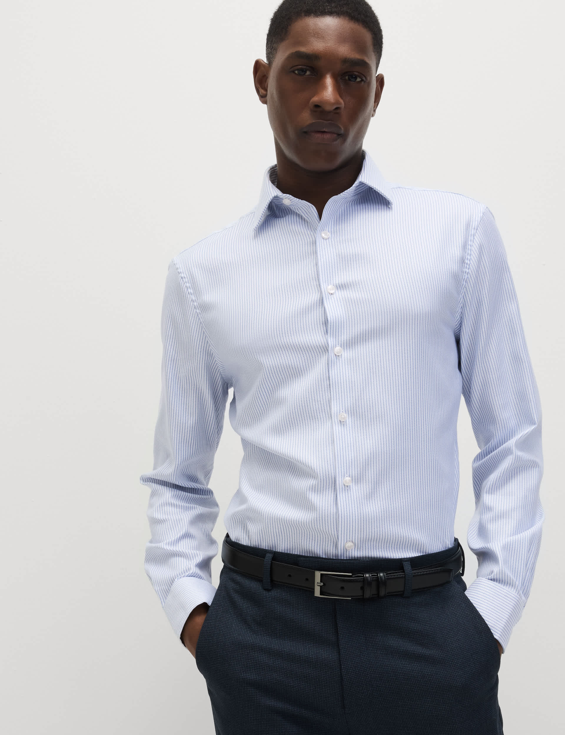 M&S Sartorial Men's Tailored Fit Luxury Pure Cotton Striped Shirt