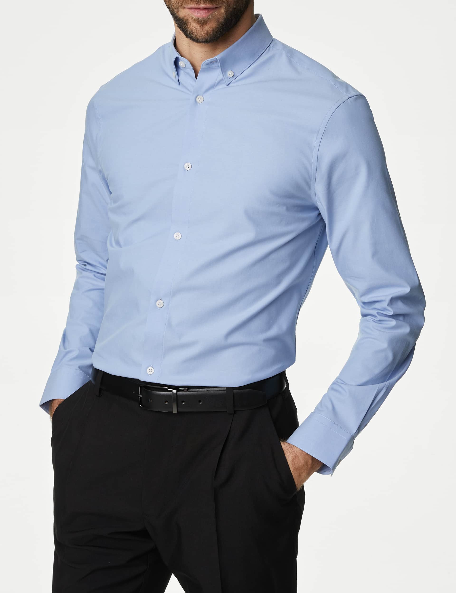 M&S Men's Regular Fit Cotton Stretch 360 Flex  Shirt