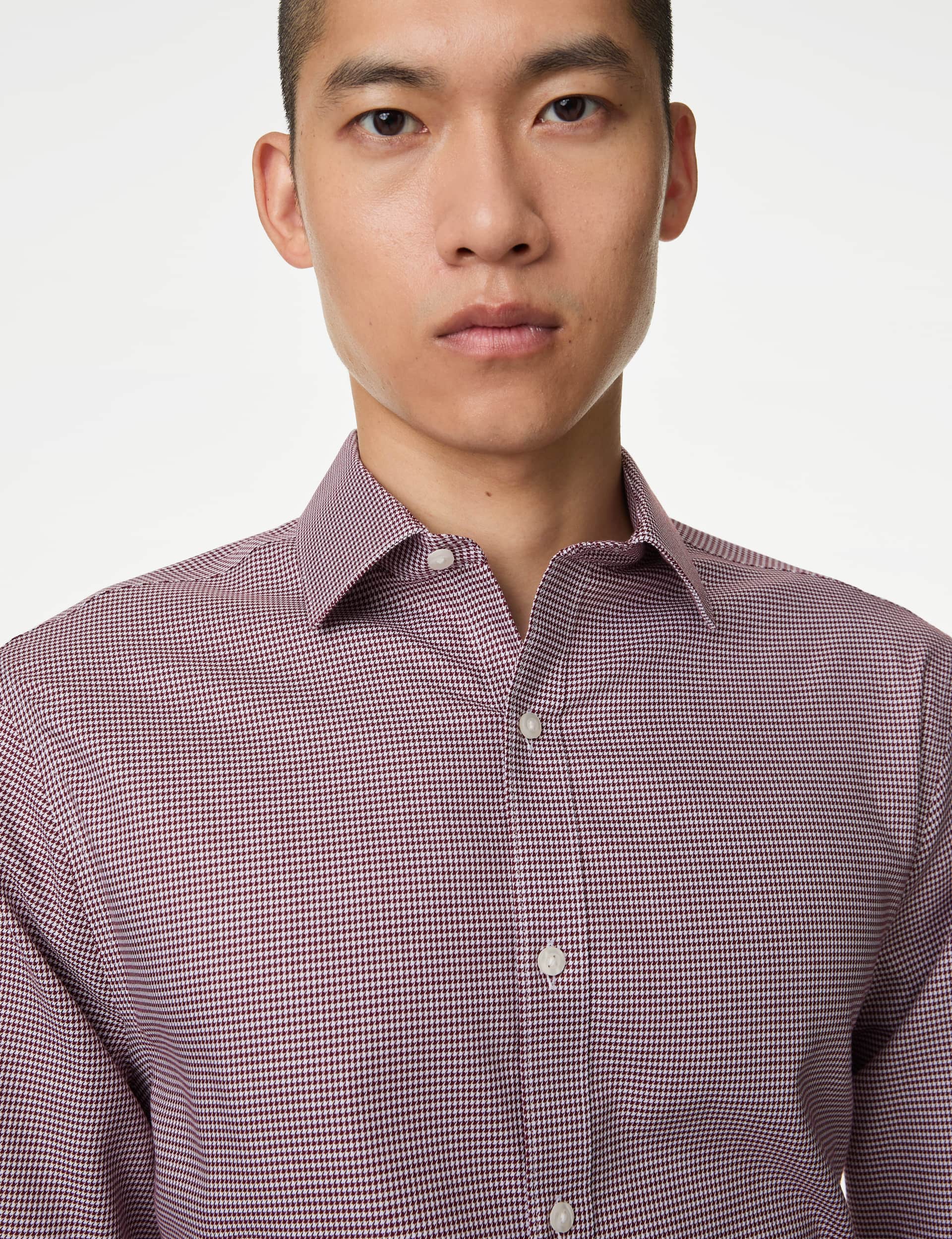 M&S Men's Slim Fit Non Iron Pure Cotton Houndstooth Shirt