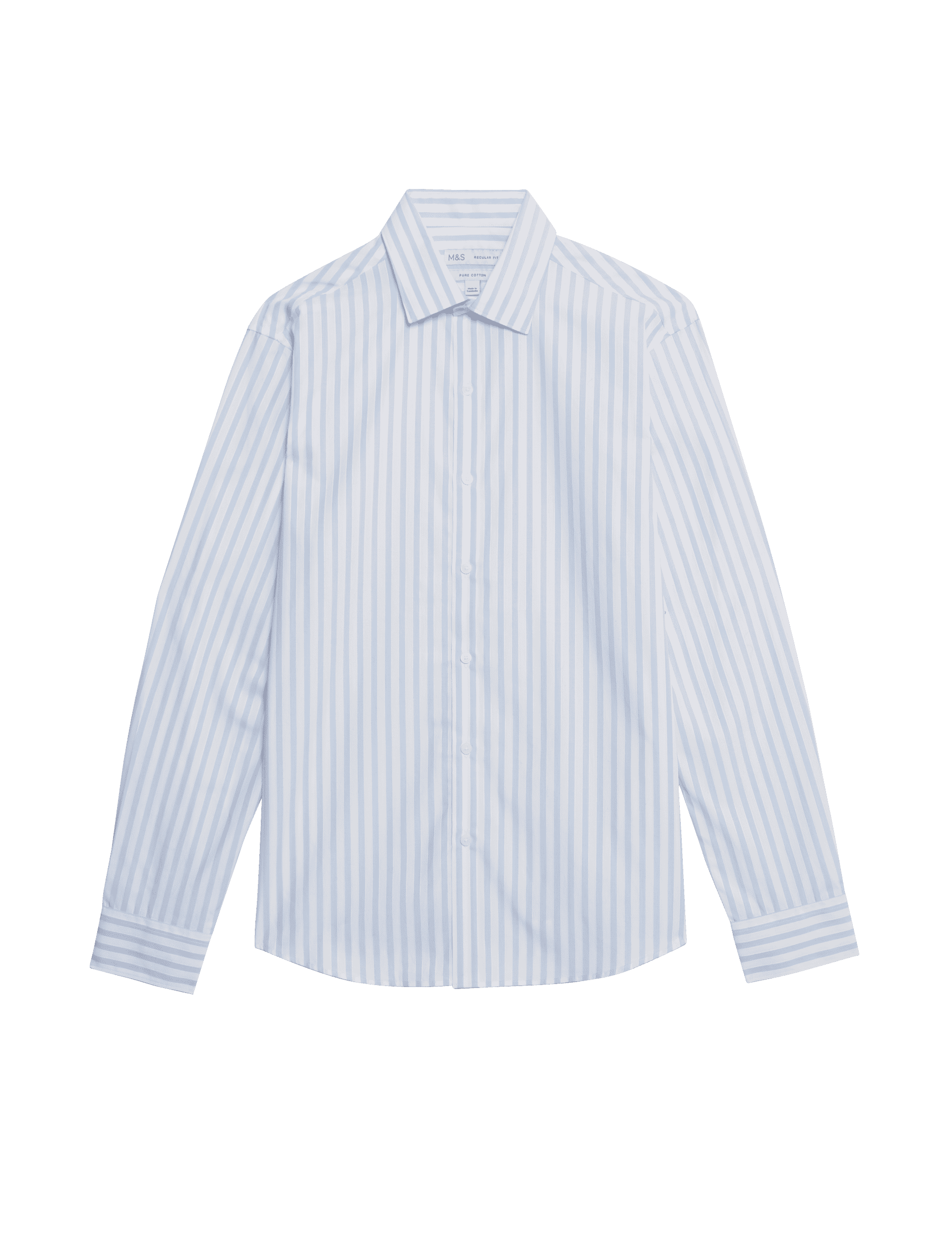 M&S Collection Men's Regular Fit Pure Cotton Striped Shirt - Blue Mix, Blue Mix,Green Mix