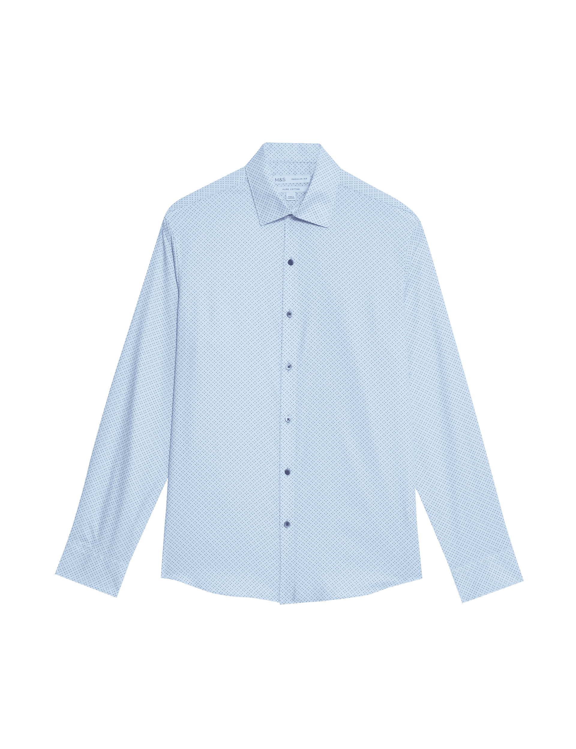 M&S Collection Men's Regular Fit Easy Iron Pure Cotton Printed Shirt - M - Blue Mix, Blue Mix,White