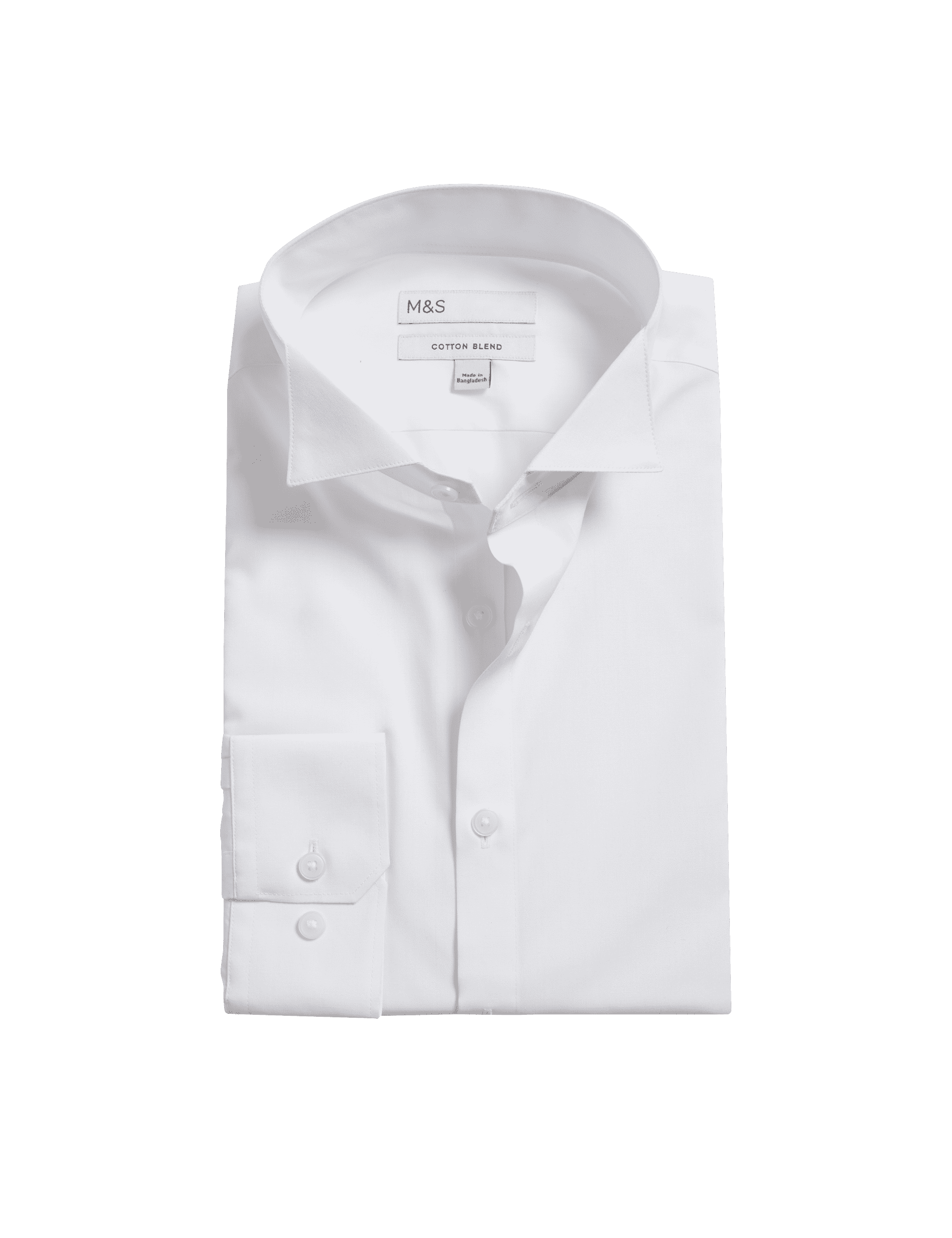 M&S Collection Men's Regular Fit Easy Iron Cotton Blend Dress Shirt - 17 - White, White