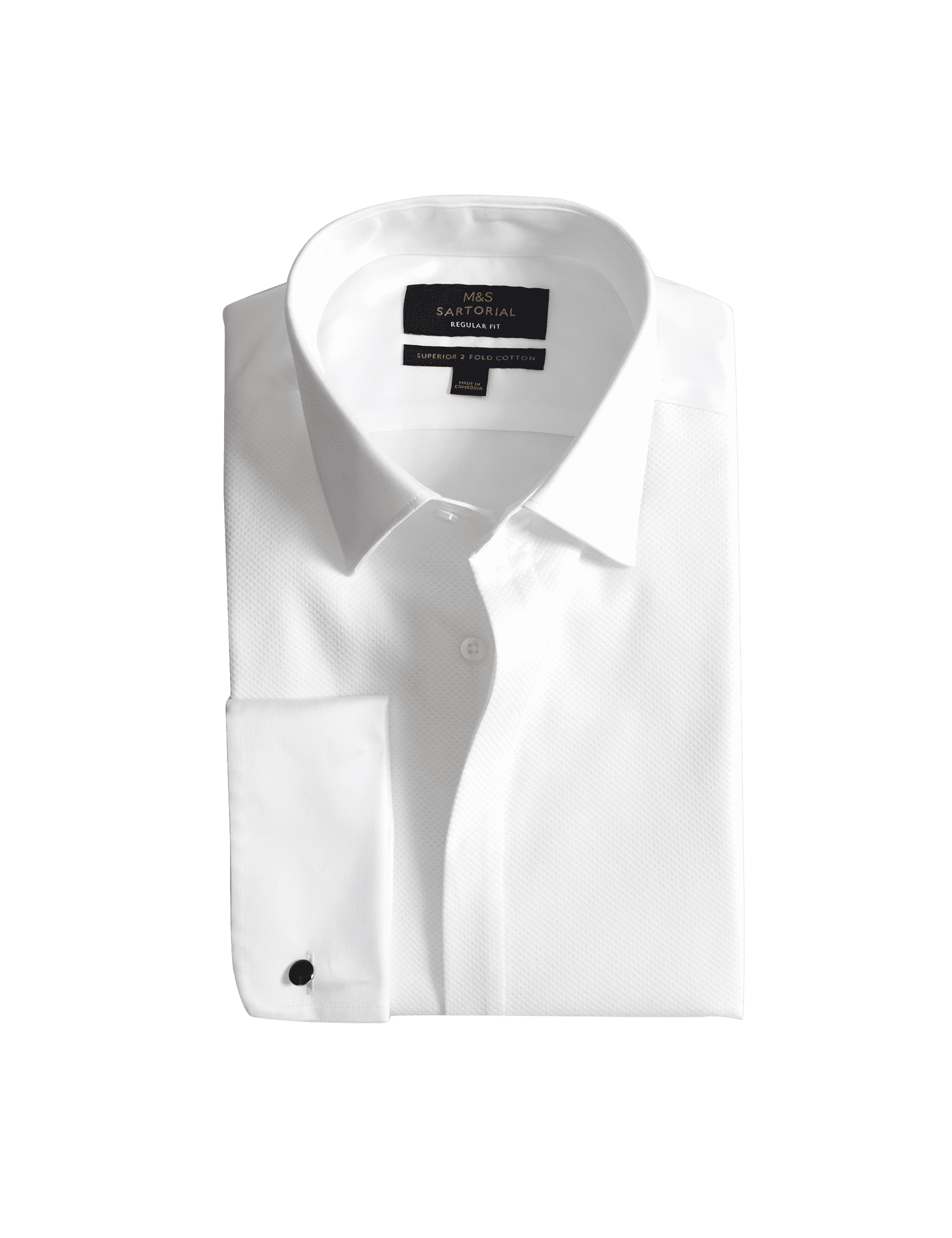 M&S Sartorial Men's Regular Fit Luxury Cotton Double Cuff Dress Shirt - 16.5 - White, White