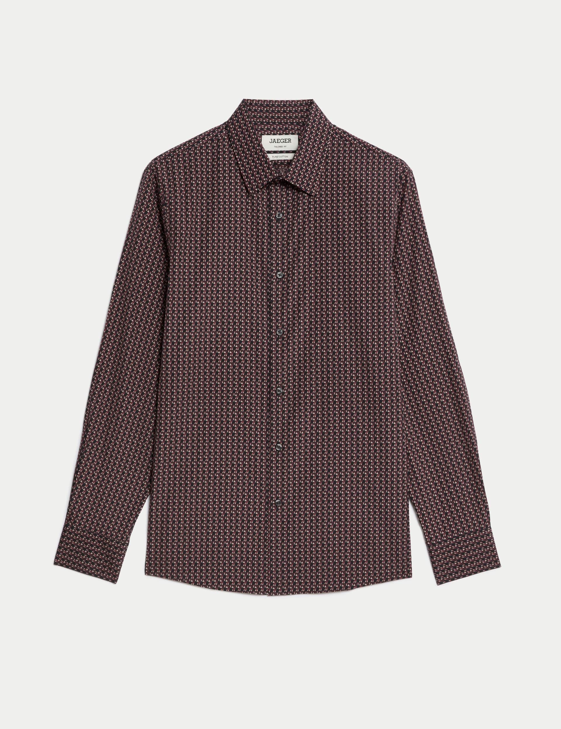 Jaeger Men's Tailored Fit Luxury Cotton Print Shirt