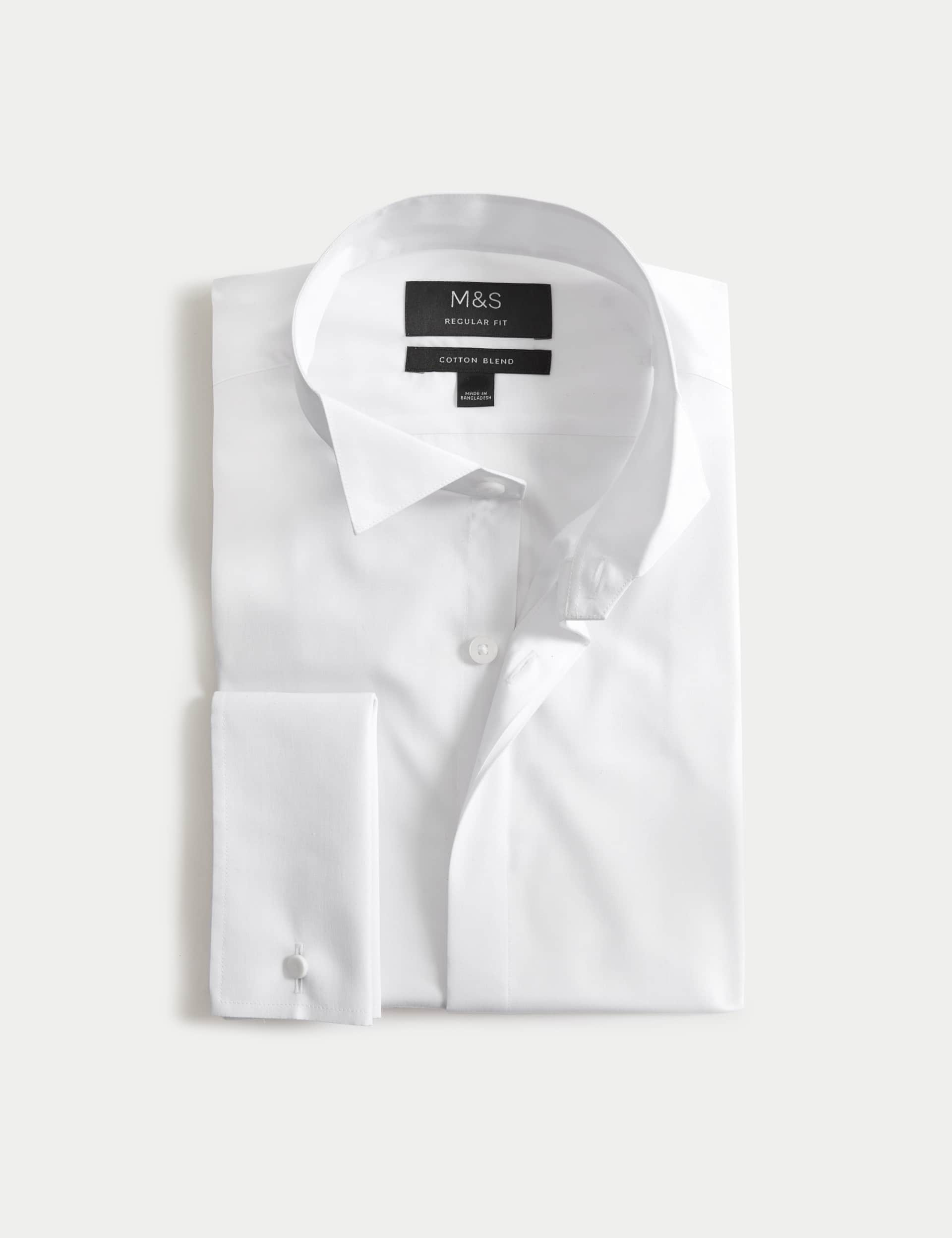 M&S Men's Regular Fit Easy Iron Cotton Blend Dress Shirt - 16.5 - White, White,Black