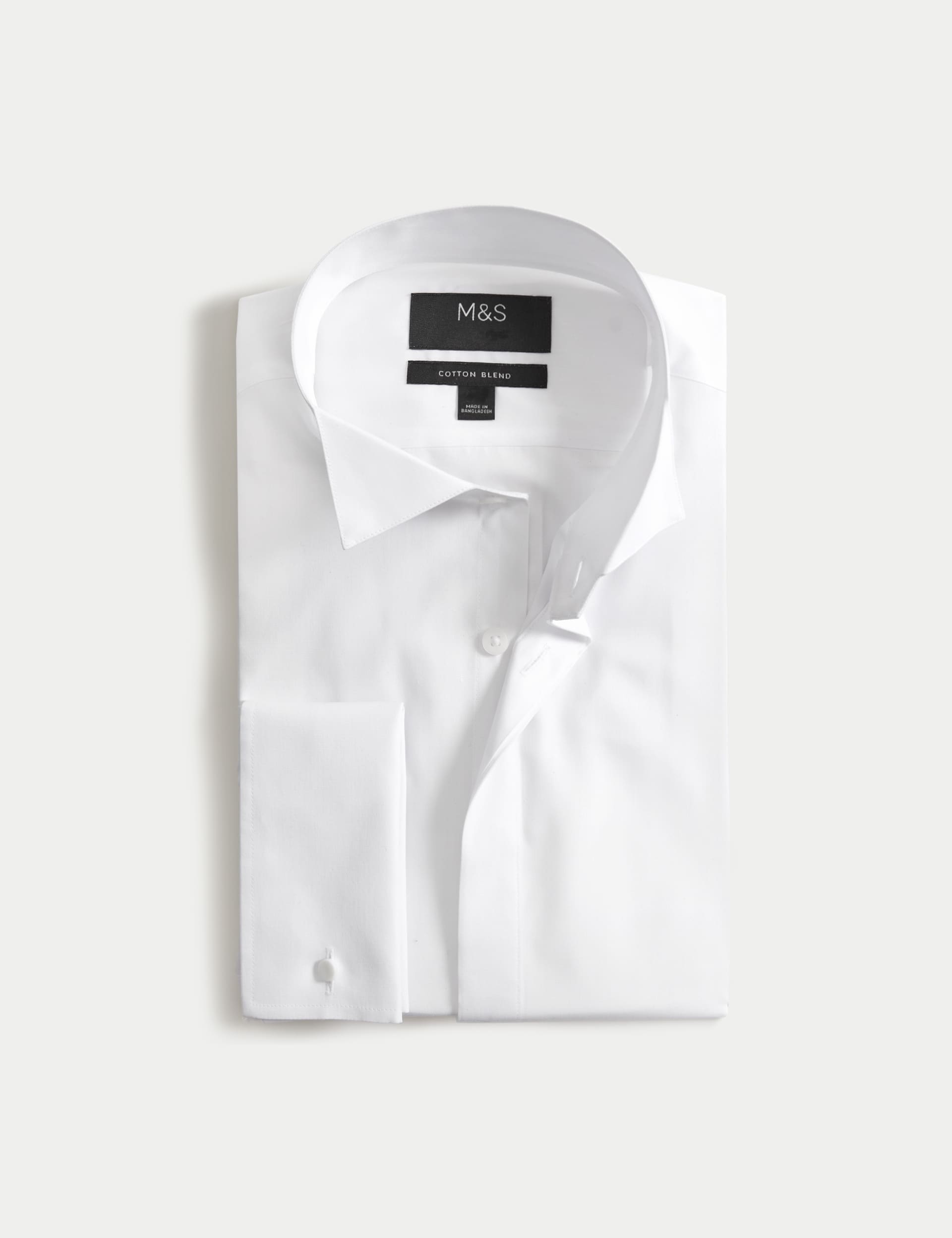 M&S Men's Slim Fit Easy Iron Cotton Blend Dress Shirt - 16.5 - White, White,Black