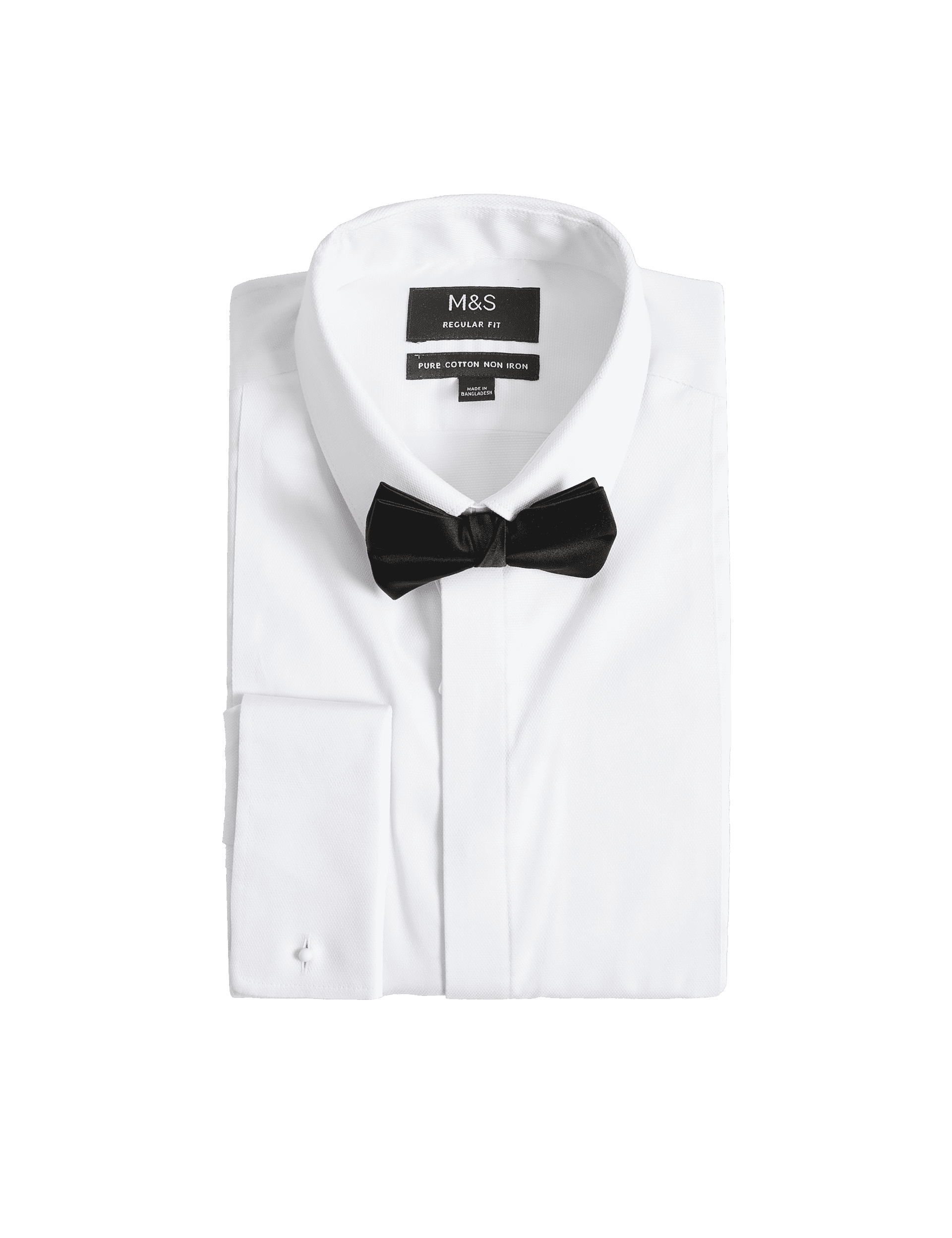 M&S Collection Men's Regular Fit Cotton Dress Shirt with Bow Tie - 16.5 - White, White