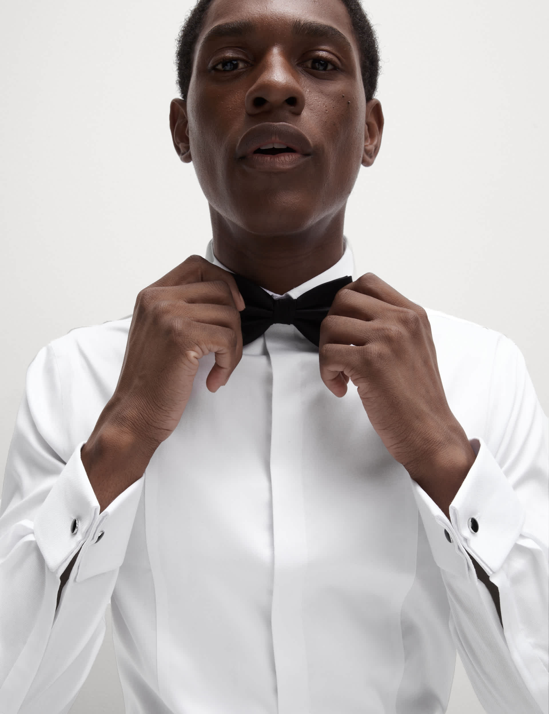 M&S Men's Slim Fit Luxury Cotton Dress Shirt with Bow Tie