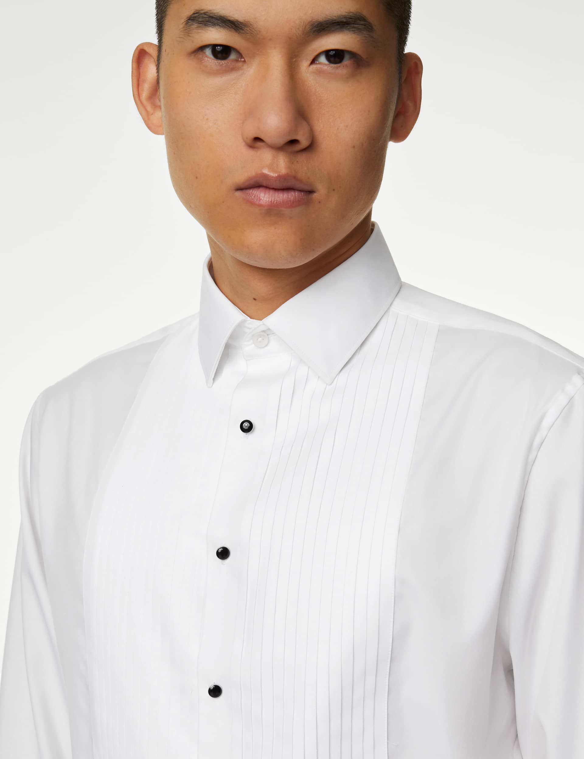 M&S Sartorial Men's Regular Fit Luxury Cotton Double Cuff Dress Shirt - 18.5 - White, Black,White