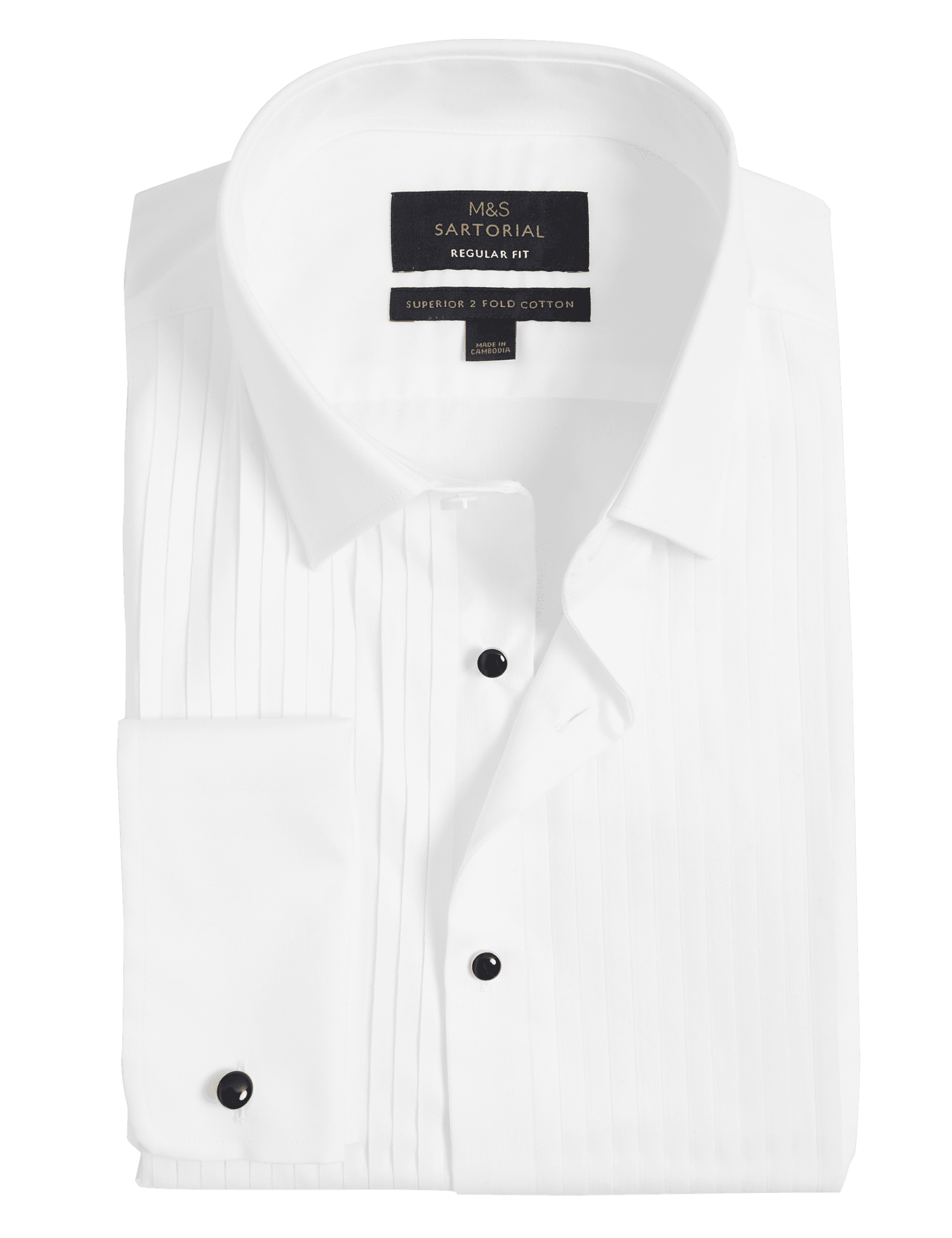 M&S Sartorial Men's Regular Fit Luxury Cotton Double Cuff Dress Shirt - 18.5 - White, Black,White