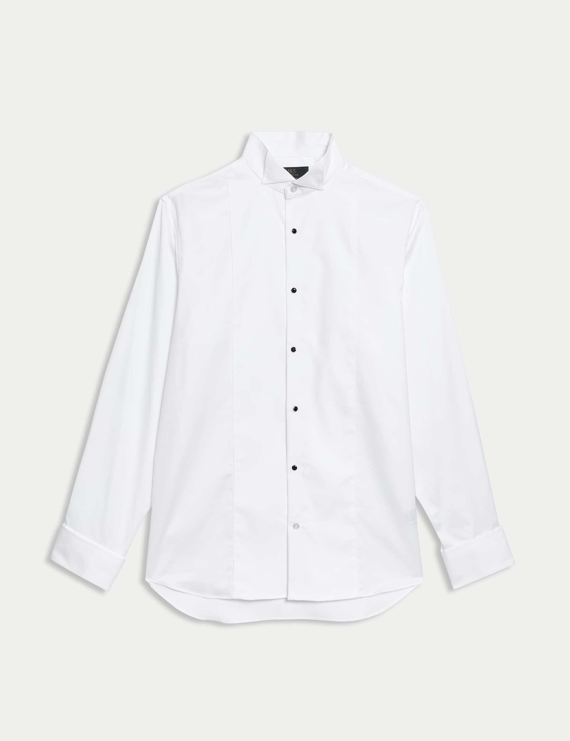 M&S Sartorial Men's Regular Fit Luxury Cotton Double Cuff Dress Shirt - 16.5 - White, White