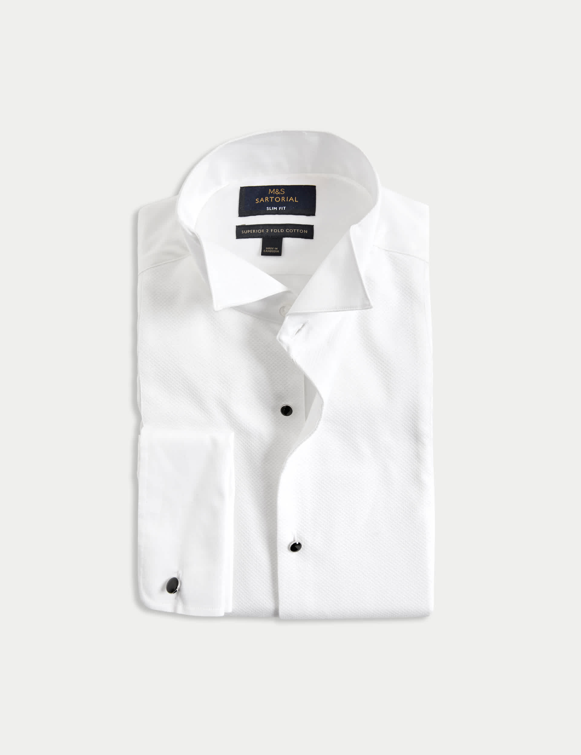 M&S Sartorial Men's Slim Fit Luxury Cotton Double Cuff Dress Shirt - 14.5 - White, White