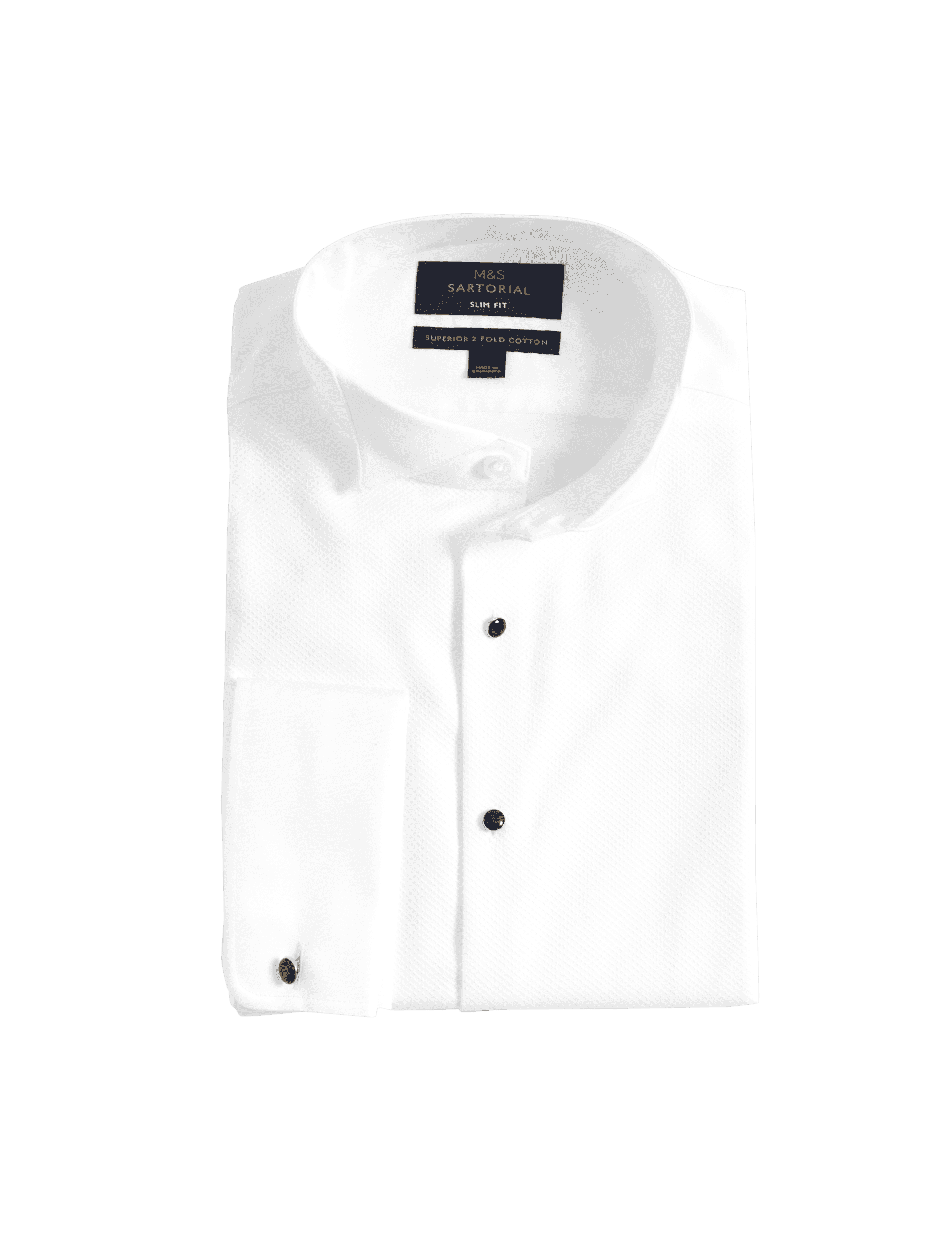 M&S Sartorial Men's Slim Fit Luxury Cotton Double Cuff Dress Shirt - 16 - White, White