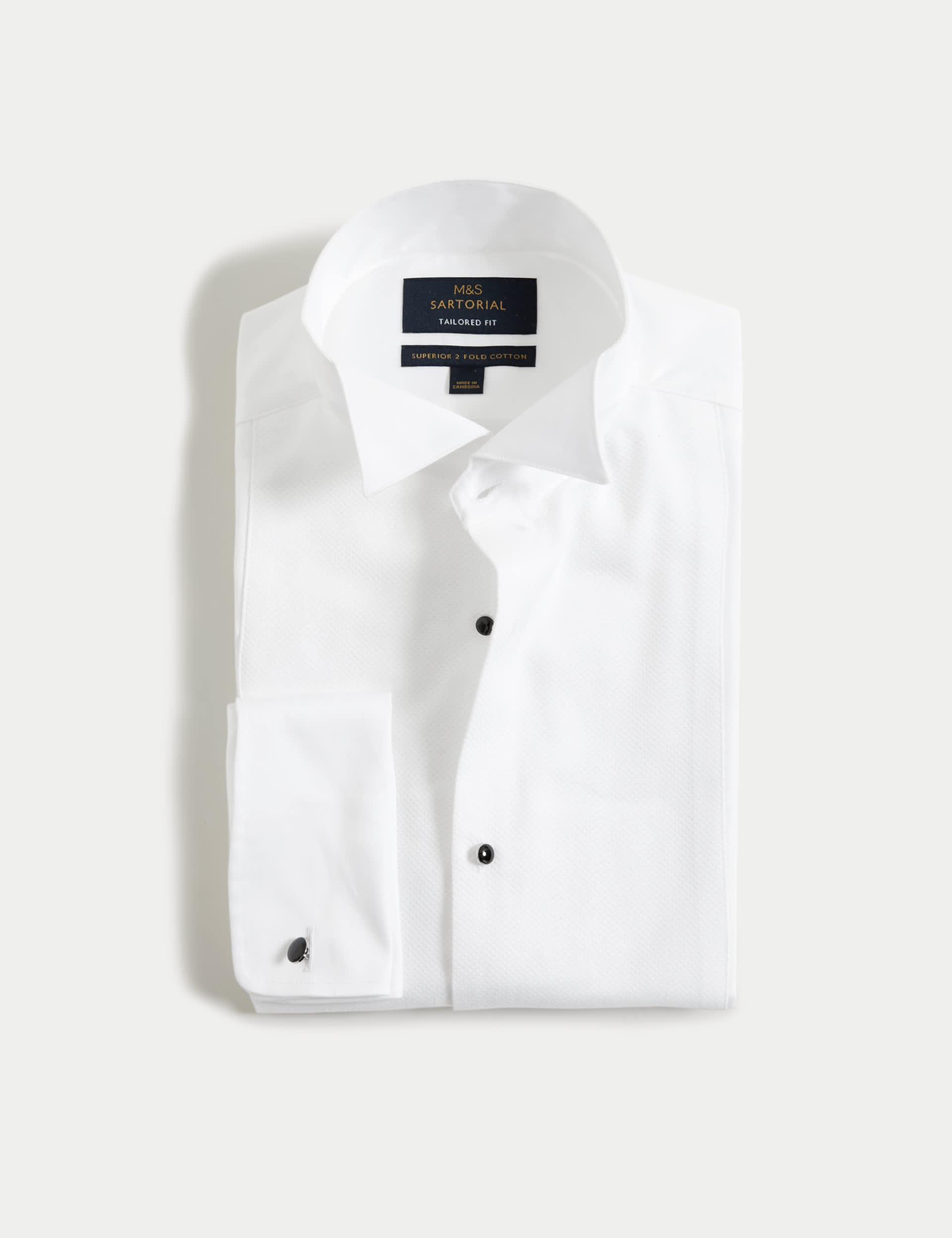 M&S Sartorial Men's Tailored Fit Luxury Cotton Double Cuff Dress Shirt - 15.5 - White, White