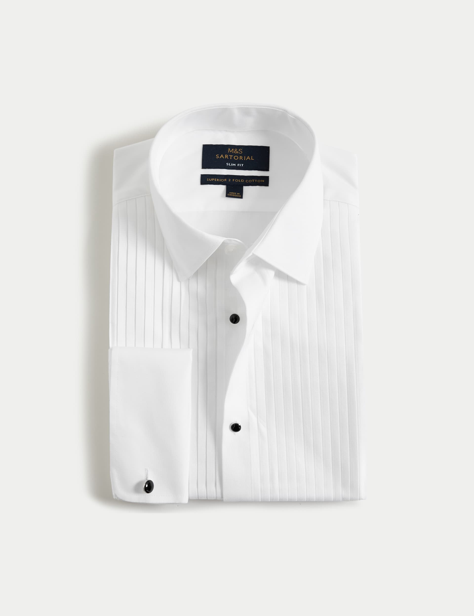 M&S Sartorial Men's Slim Fit Luxury Cotton Double Cuff Dress Shirt - 15.5 - White, White