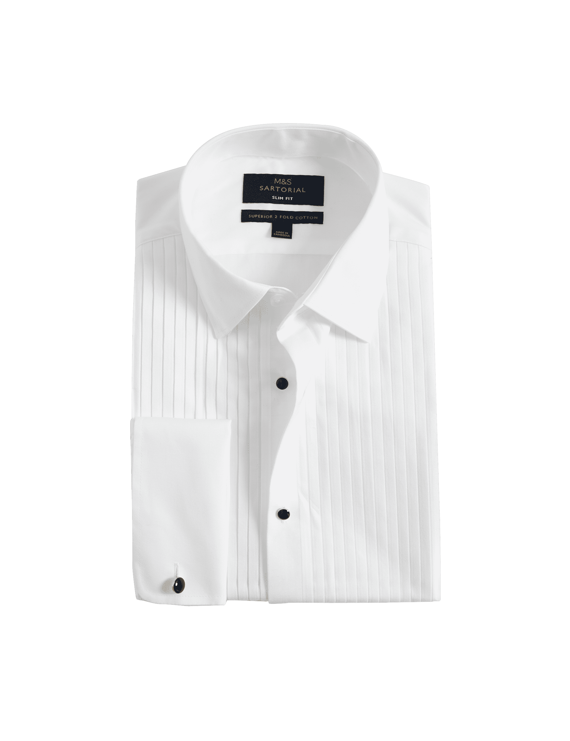 M&S Sartorial Men's Slim Fit Luxury Cotton Double Cuff Dress Shirt - 15.5 - White, White