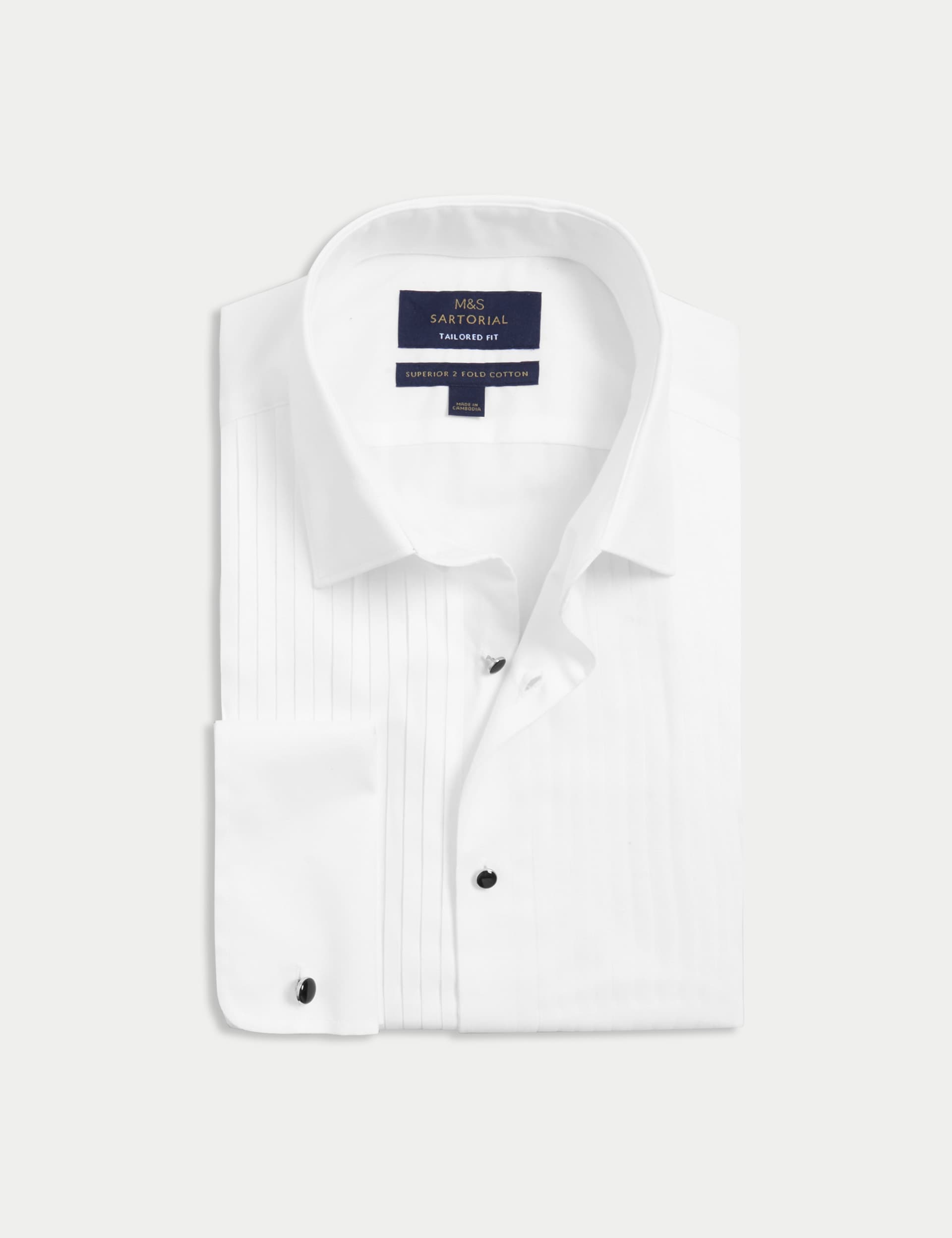 M&S Sartorial Men's Tailored Fit Luxury Cotton Double Cuff Dress Shirt - 17.5 - White, White