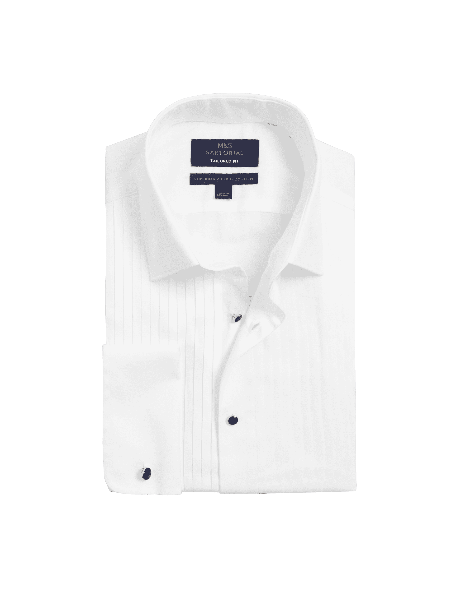 M&S Sartorial Men's Tailored Fit Luxury Cotton Double Cuff Dress Shirt - 17 - White, White