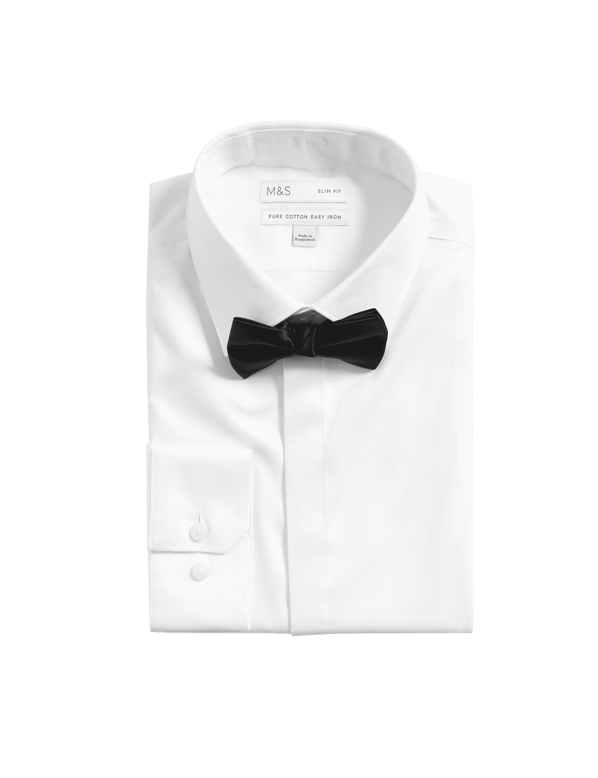 M&S Collection Men's Slim Fit Cotton Dress Shirt with Bow Tie - 16 - White, White