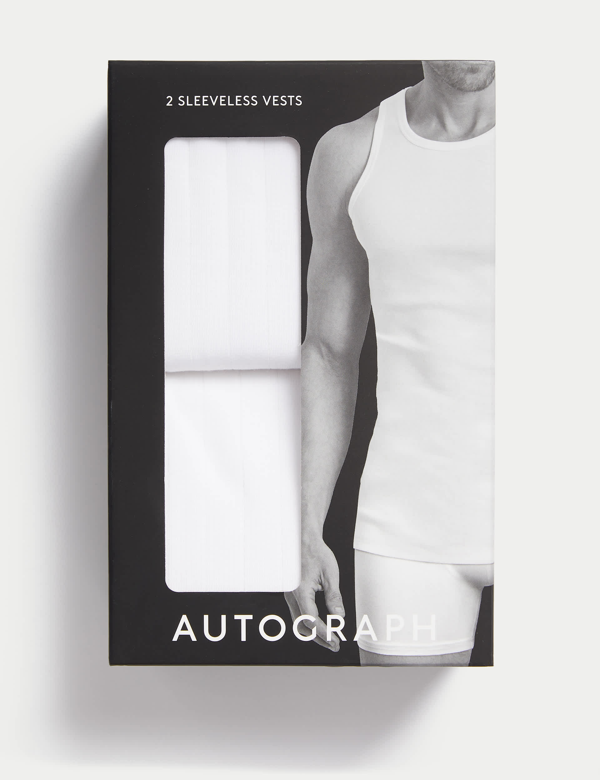 Autograph Men's 2pk Supima Cotton Drop Needle Sleeveless Vest Box - White, White,Black,Grey Marl,Wh