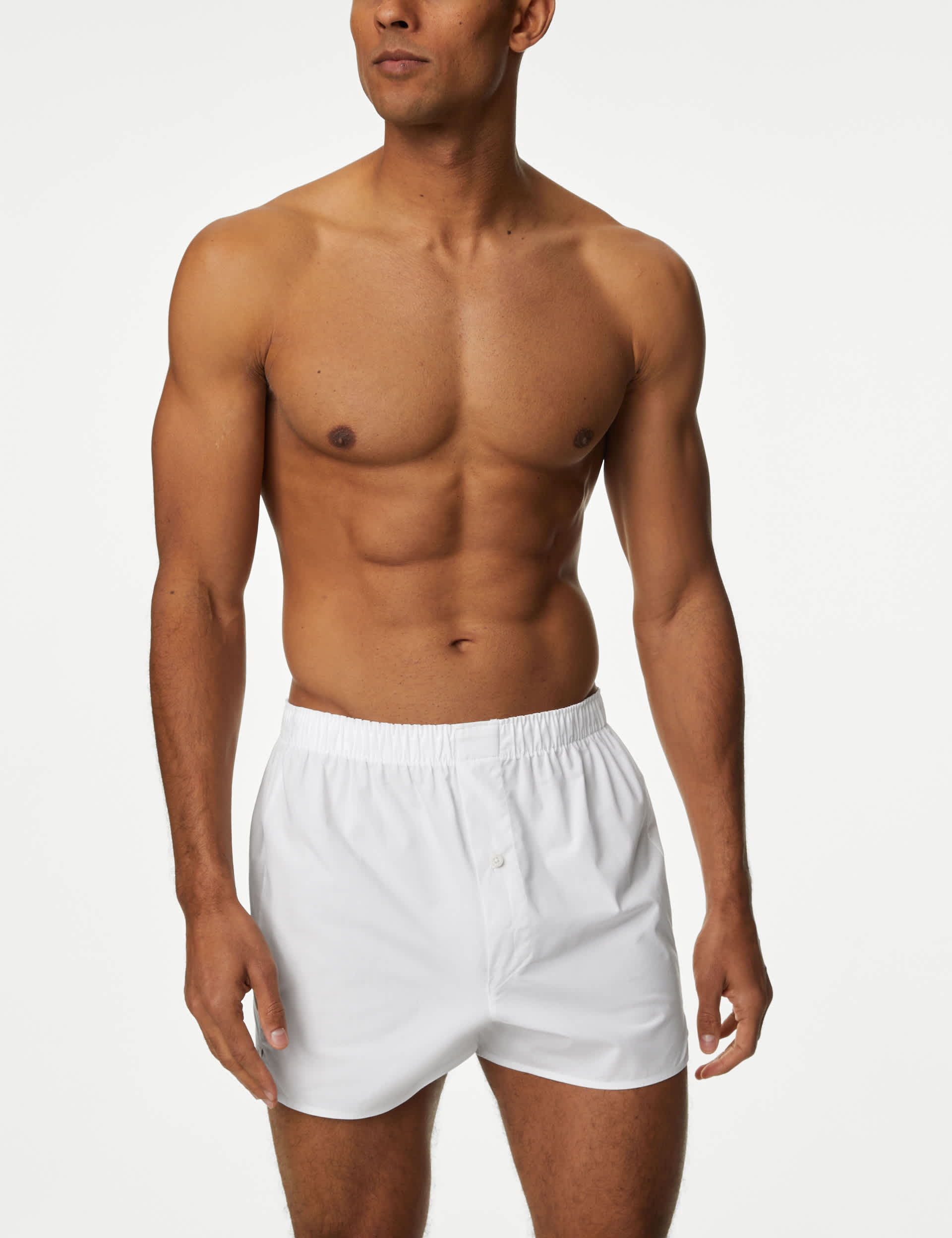 M&S Men's 5pk Pure Cotton Woven Boxers - L - White, White