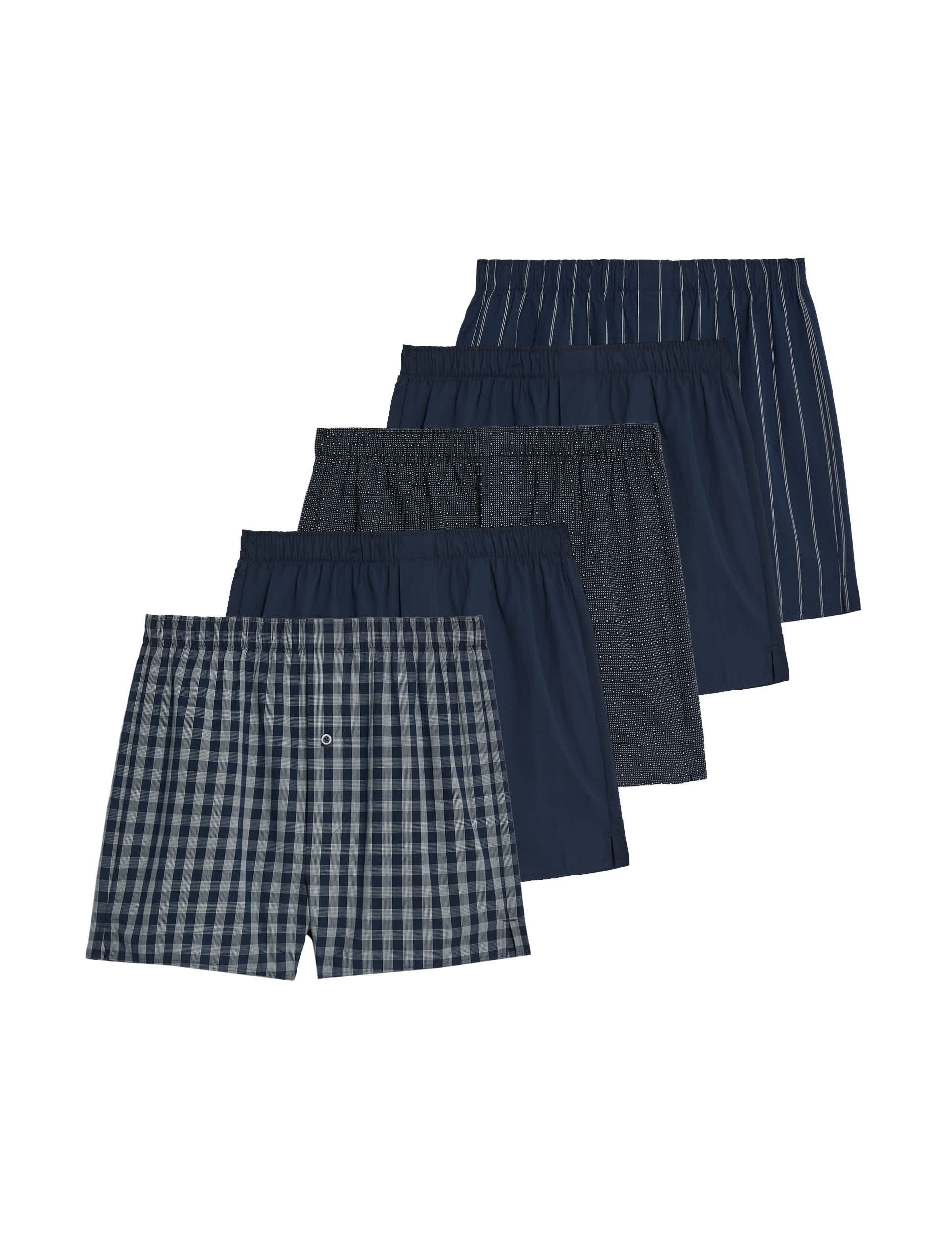 M&S Collection Men's 5pk Pure Cotton Assorted Woven Boxers - L - Dark Navy, Dark Navy