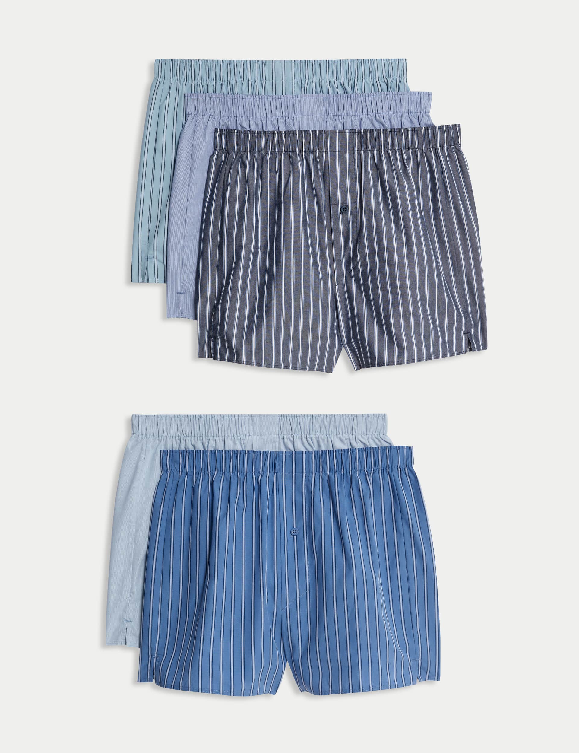 M&S Men's 5pk Pure Cotton Striped Woven Boxers