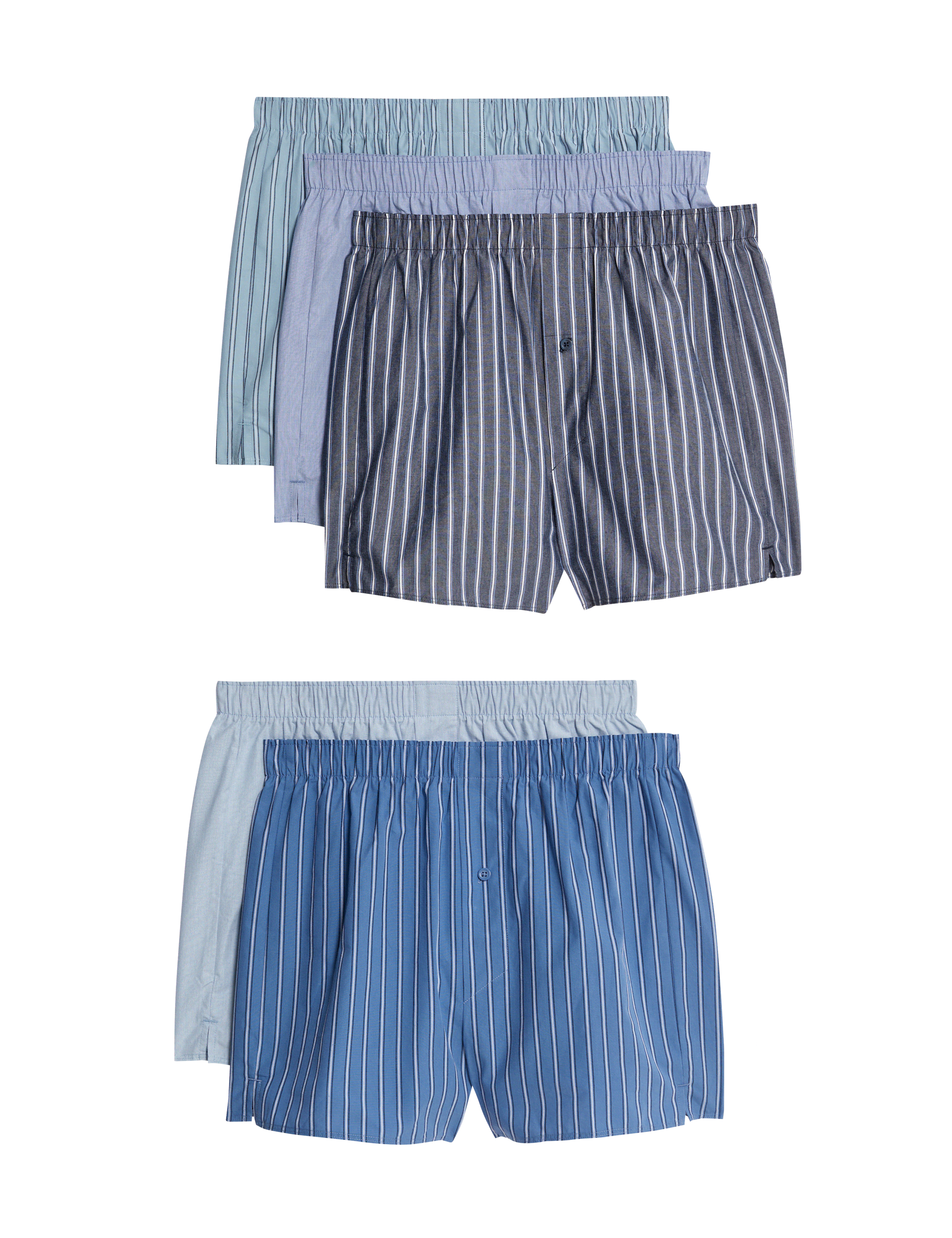 M&S Collection Men's 5pk Pure Cotton Striped Woven Boxers - L - Chambray, Chambray