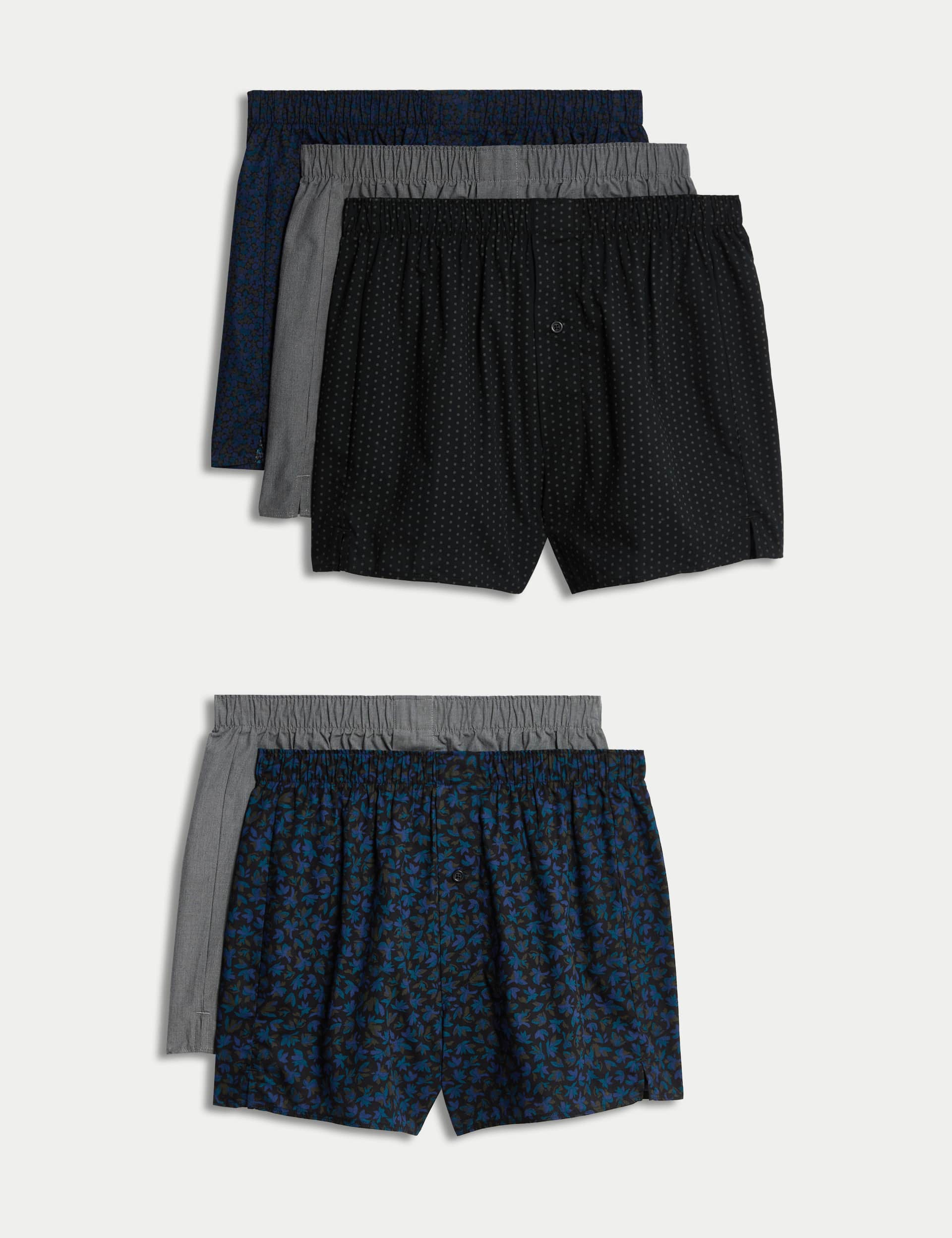 M&S Men's 5pk Pure Cotton Floral Woven Boxers
