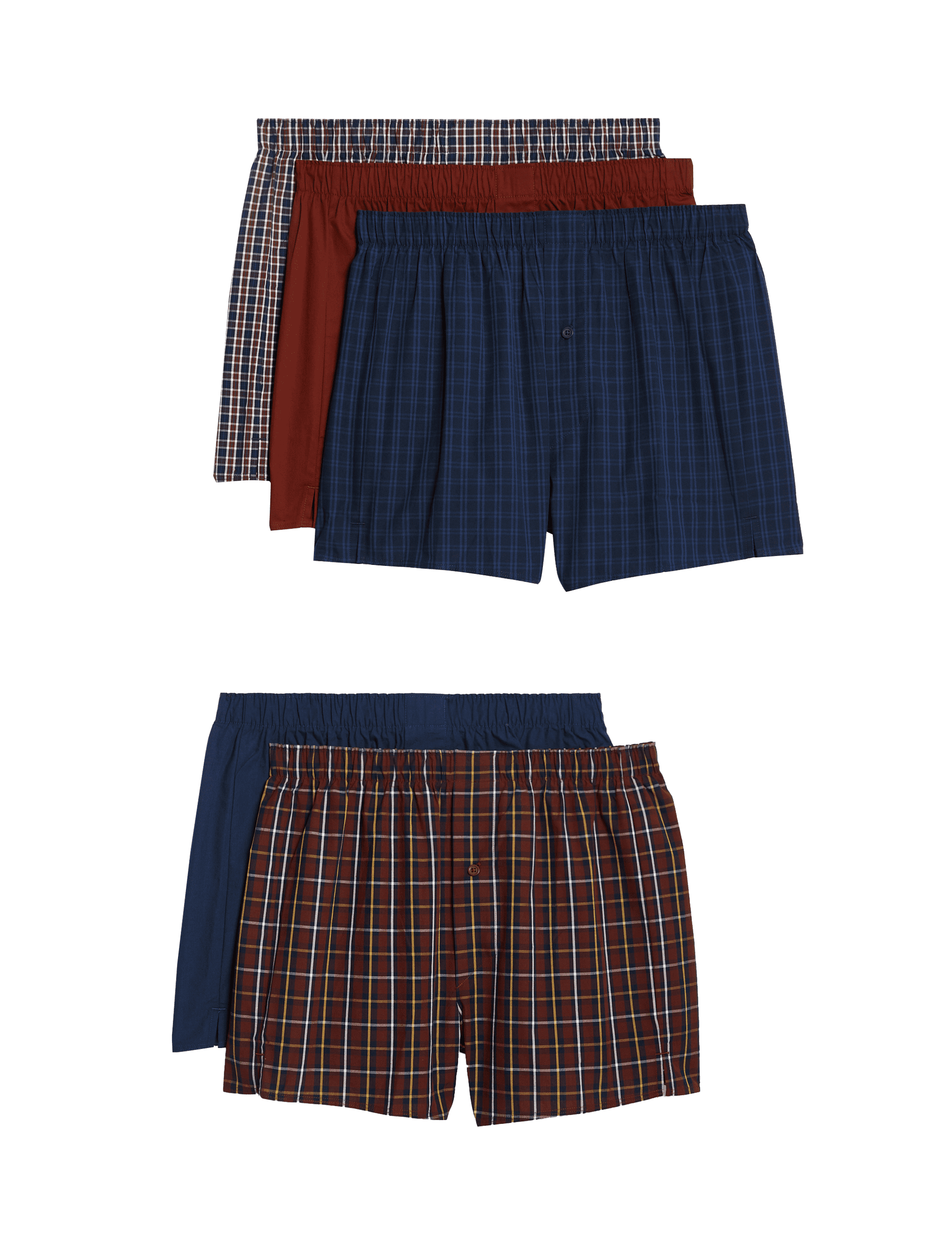 M&S Collection Men's 5pk Cool & Fresh Pure Cotton Woven Boxers - Burgundy Mix, Burgundy Mix