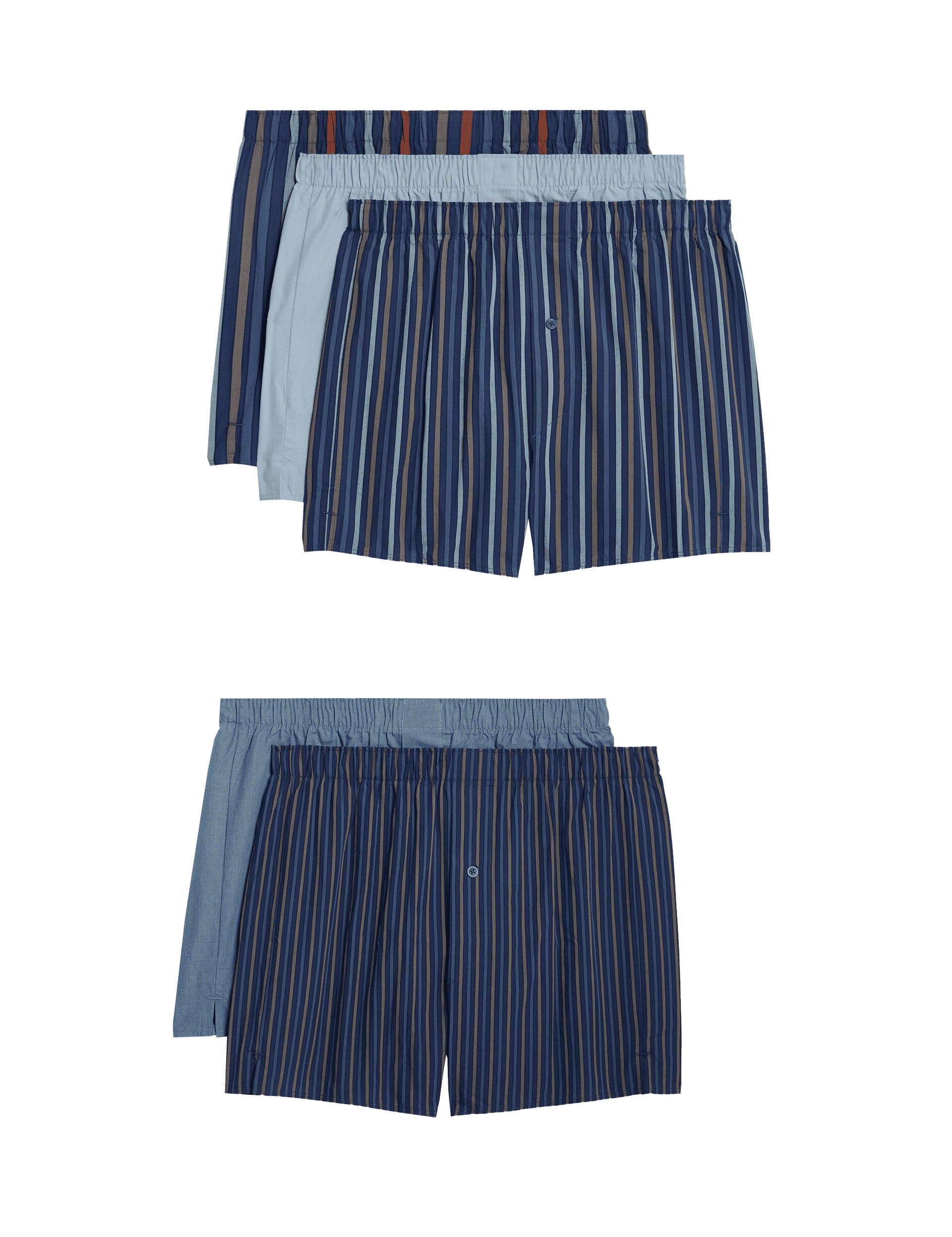 M&S Collection Men's 5pk Pure Cotton Striped Woven Boxers - L - Blue Mix, Blue Mix