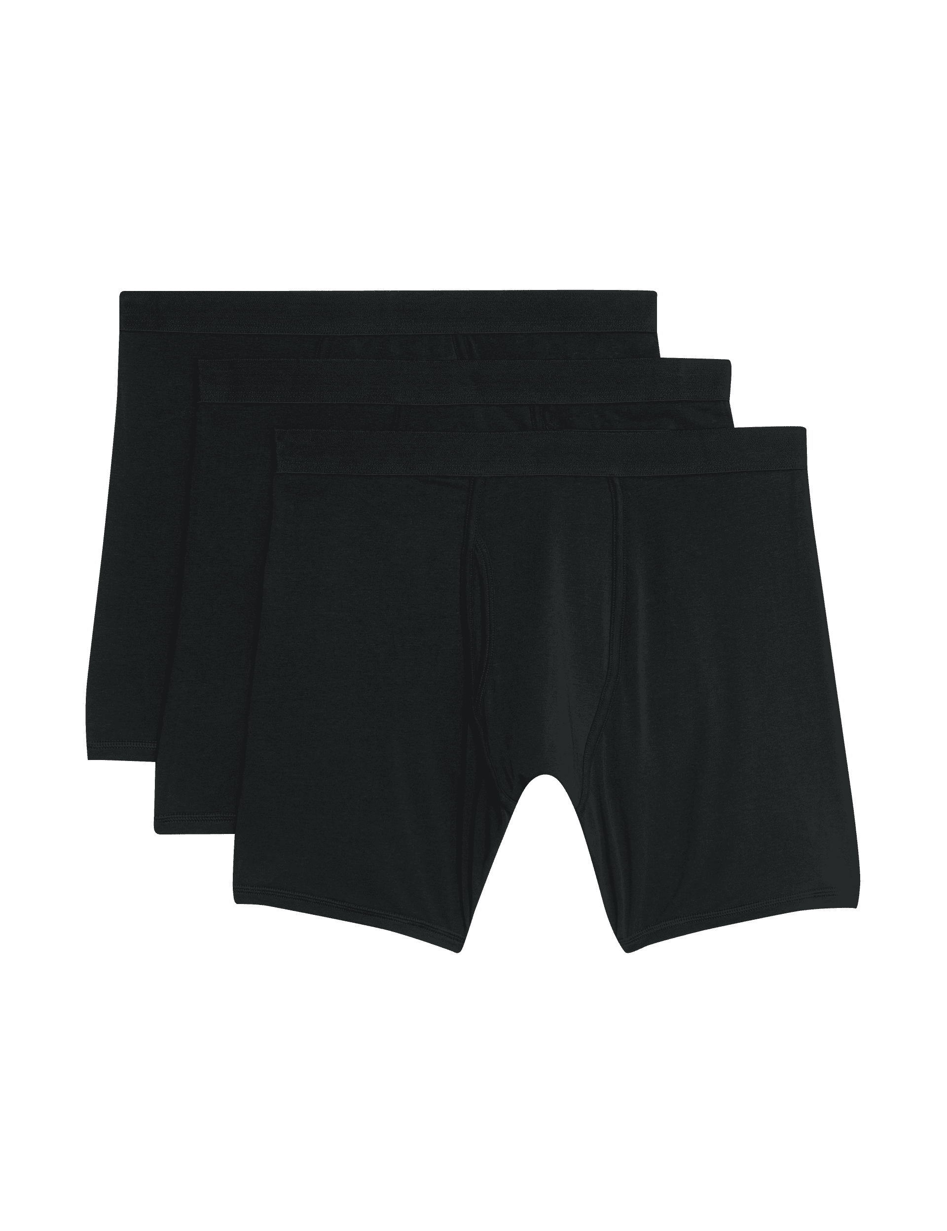 M&S Collection Men's 3pk Cotton Rich Cool & Fresh Longer Length Trunks - Black, Black