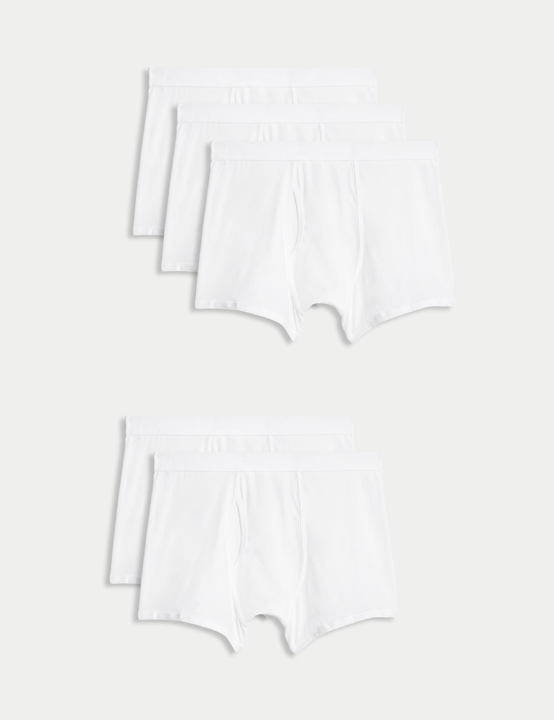 M&S Men's 5pk Cotton Cool & Fresh Stretch Trunks - XXXXL - White, White