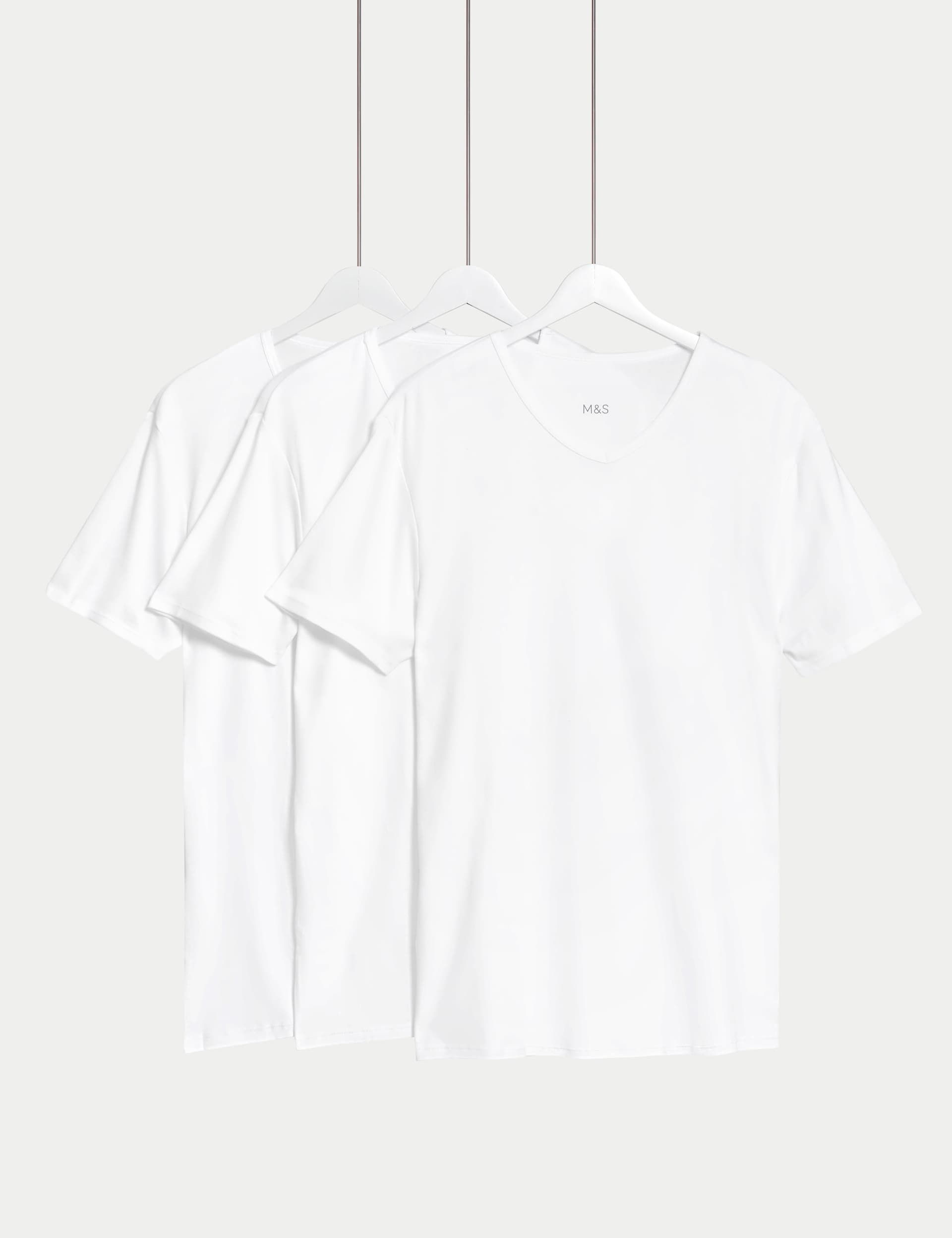 M&S Men's 3pk Essential Cotton V-Neck T-Shirt Vests