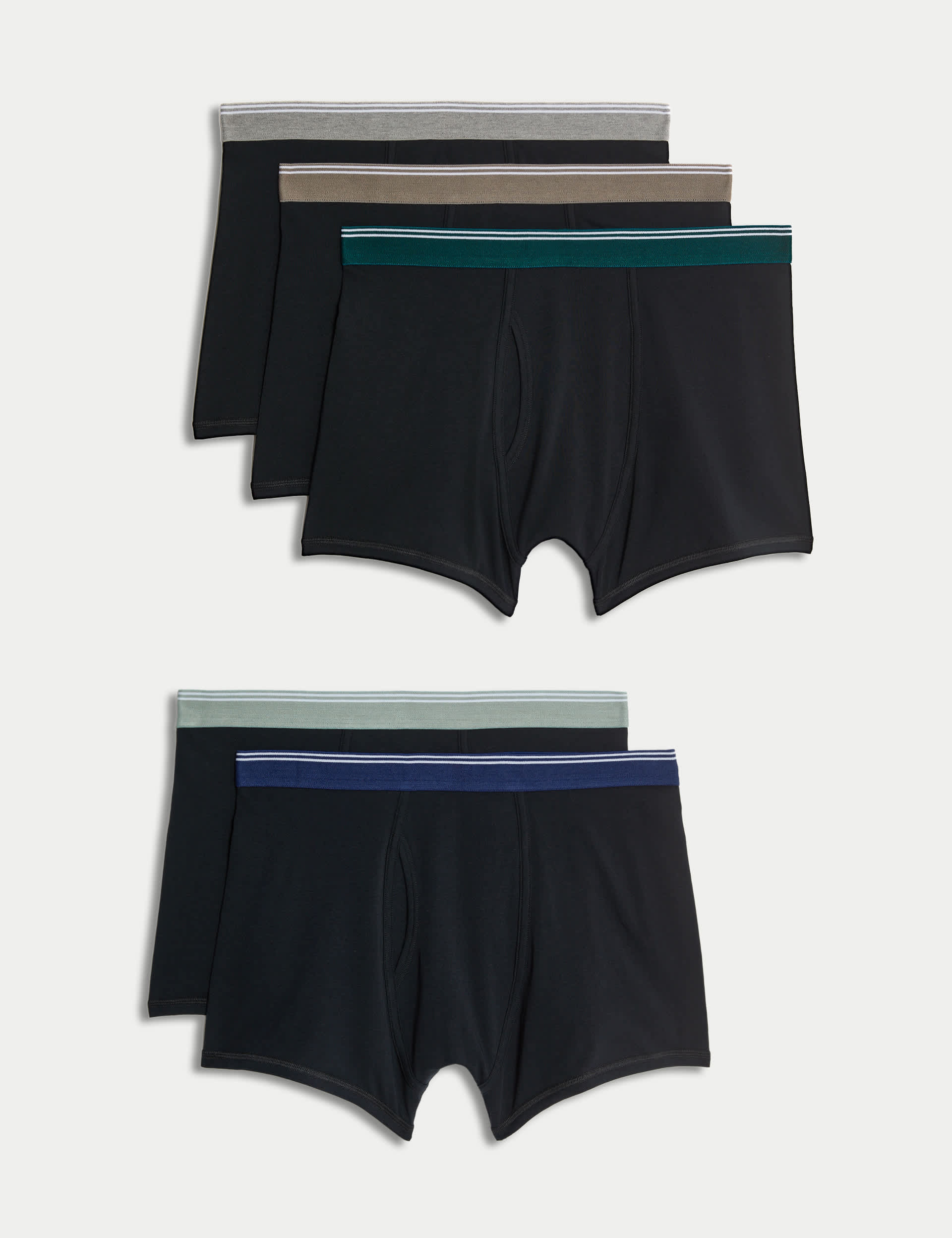 M&S Men's 5pk Cotton Rich Cool & Fresh™ Trunks - M - Black Mix, Black Mix