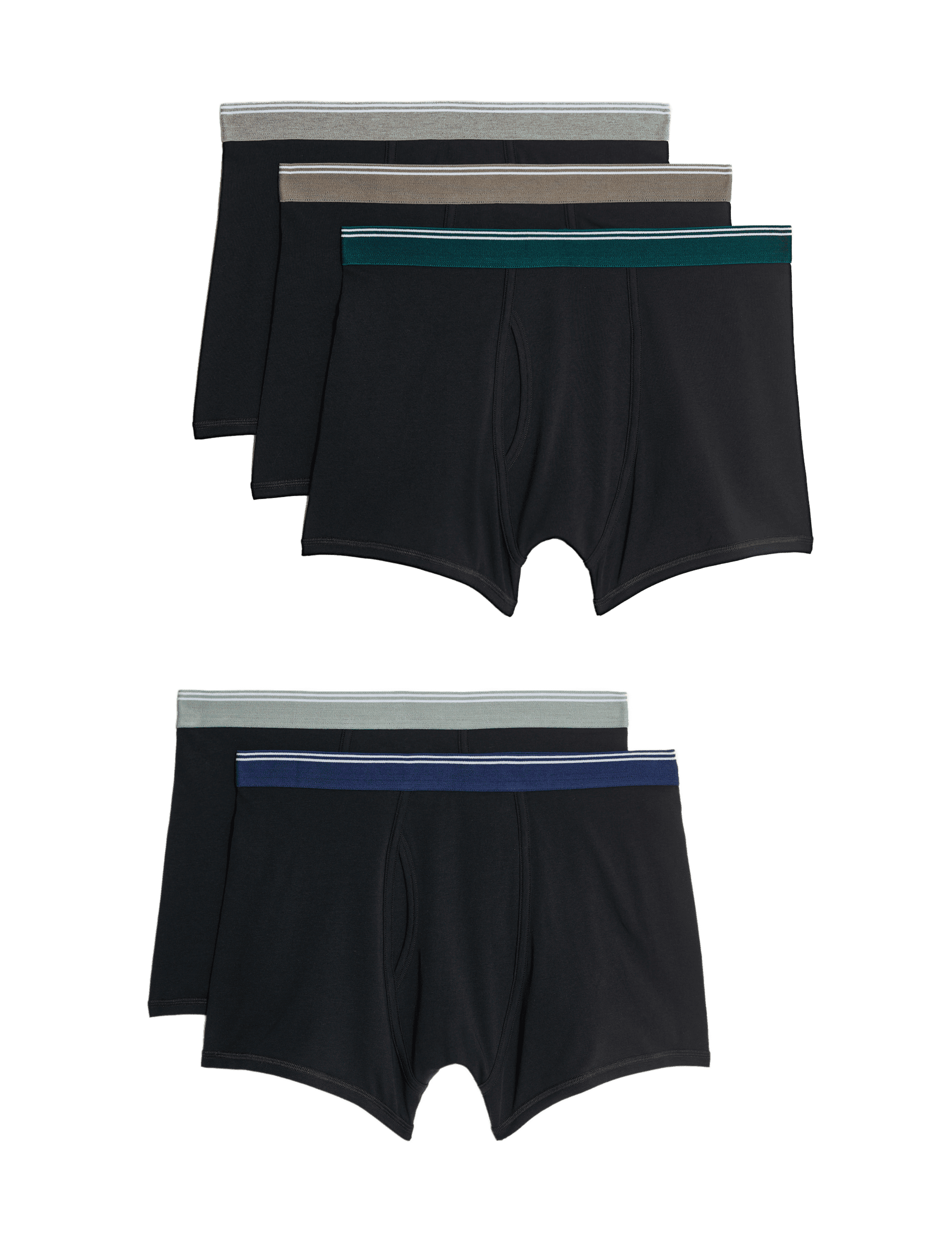 M&S Collection Men's 5pk Cotton Rich Cool & Fresh Trunks - M - Black Mix, Black Mix