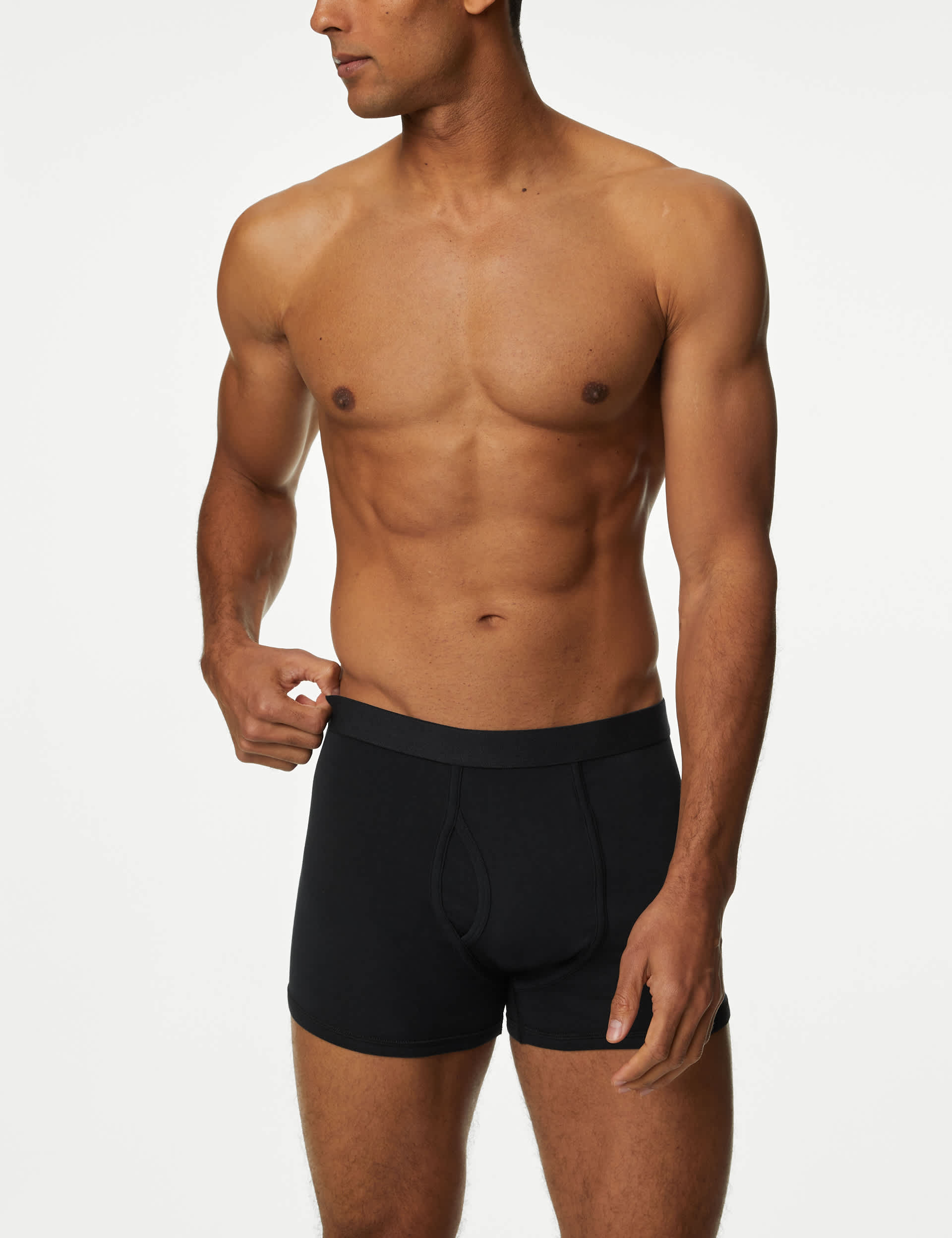 M&S Men's 5pk Cotton Stretch Cool & Fresh Trunks - M - Black, Black