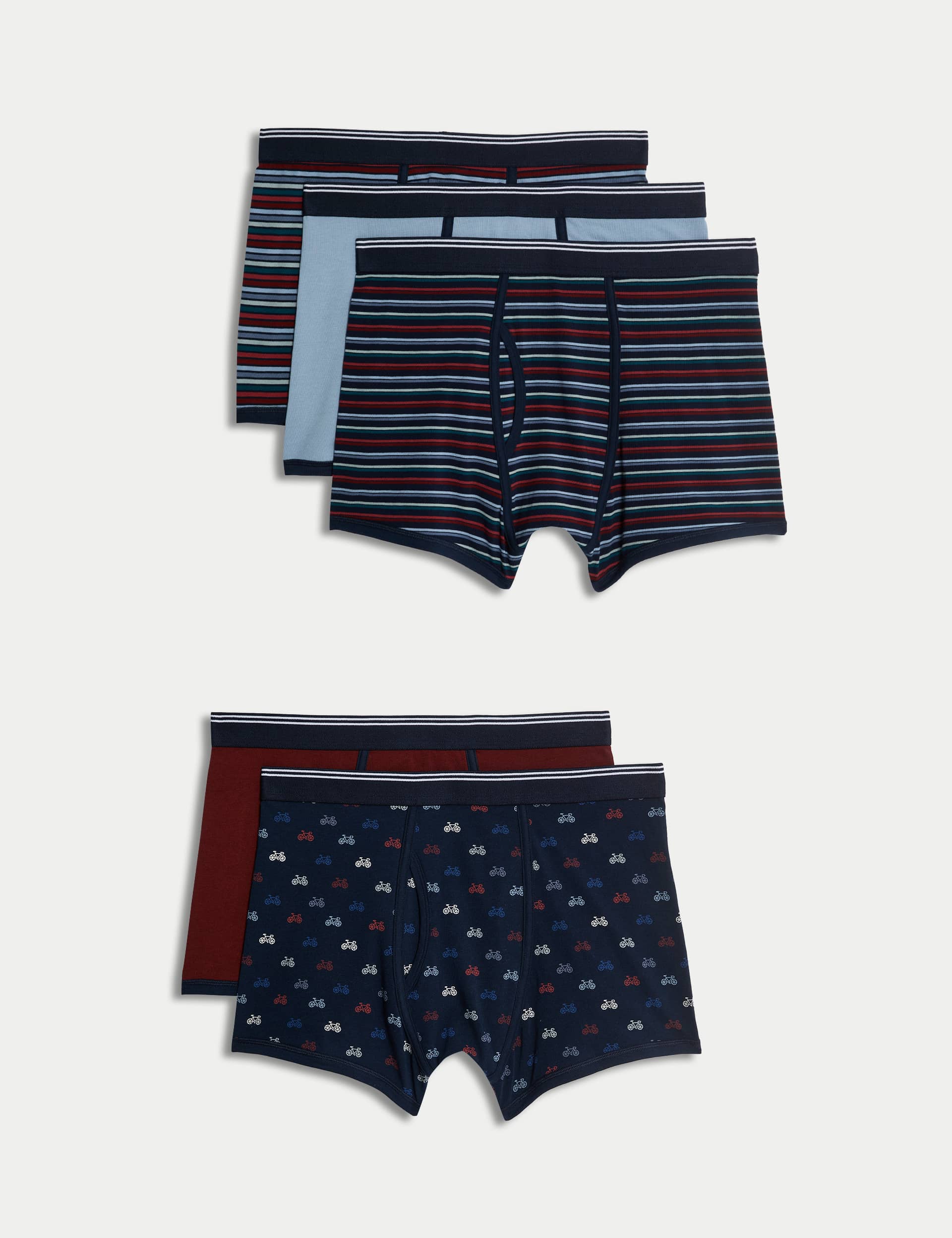 M&S Men's 5pk Cotton Rich Cool & Fresh Trunks - M - Navy Mix, Navy Mix