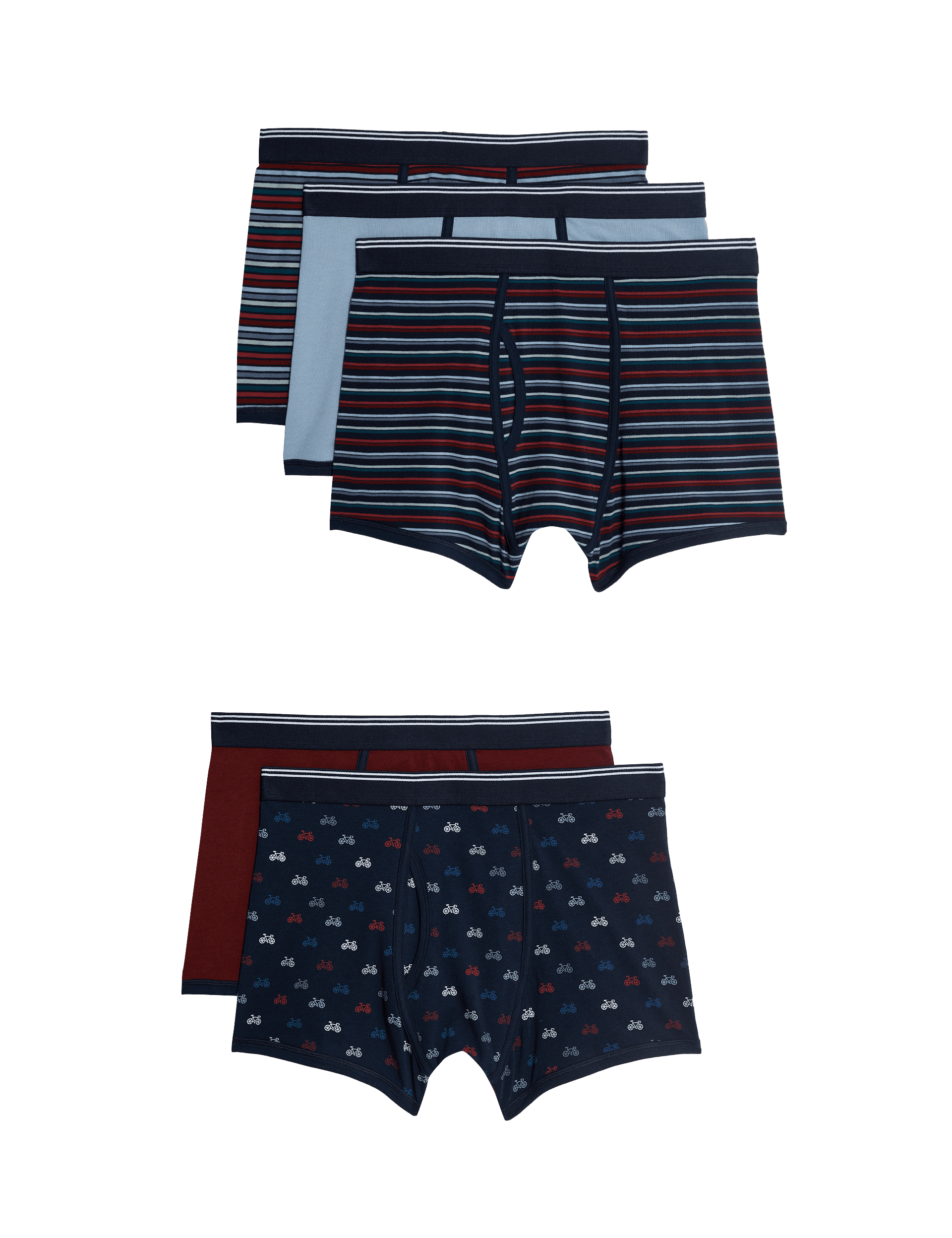 M&S Collection Men's 5pk Cotton Rich Cool & Fresh Trunks - M - Navy Mix, Navy Mix