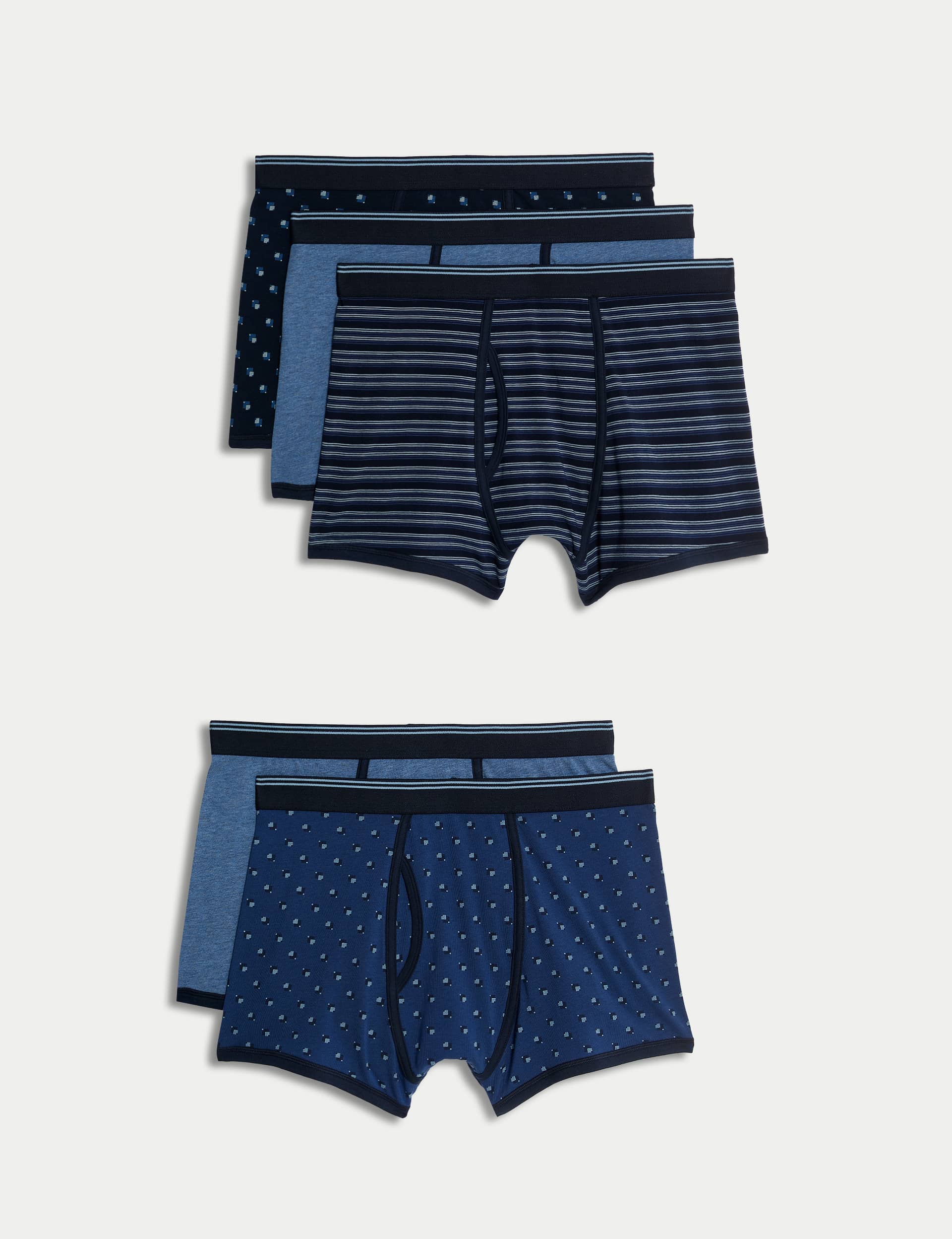 M&S Men's 5pk Cotton Rich Cool & Fresh Trunks - M - Blue Mix, Blue Mix