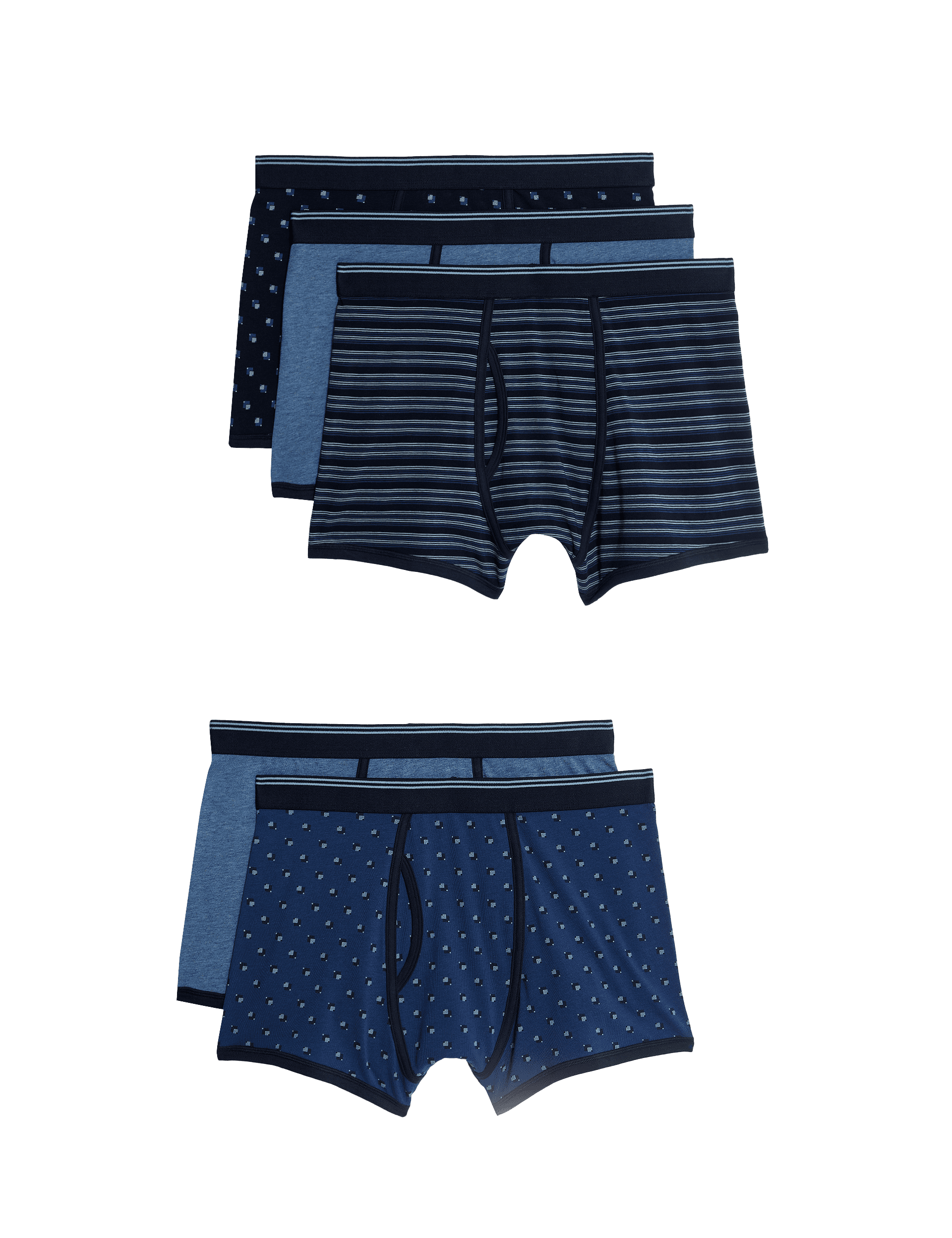 M&S Collection Men's 5pk Cotton Rich Cool & Fresh Trunks - M - Blue Mix, Blue Mix