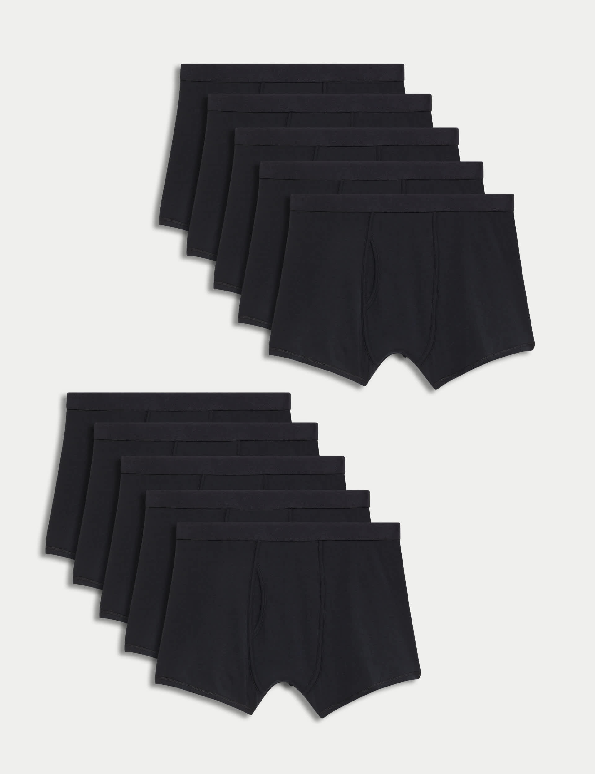 M&S Men's 10pk Cotton Rich Cool & Fresh™ Trunks - Black, Denim Mix,Black