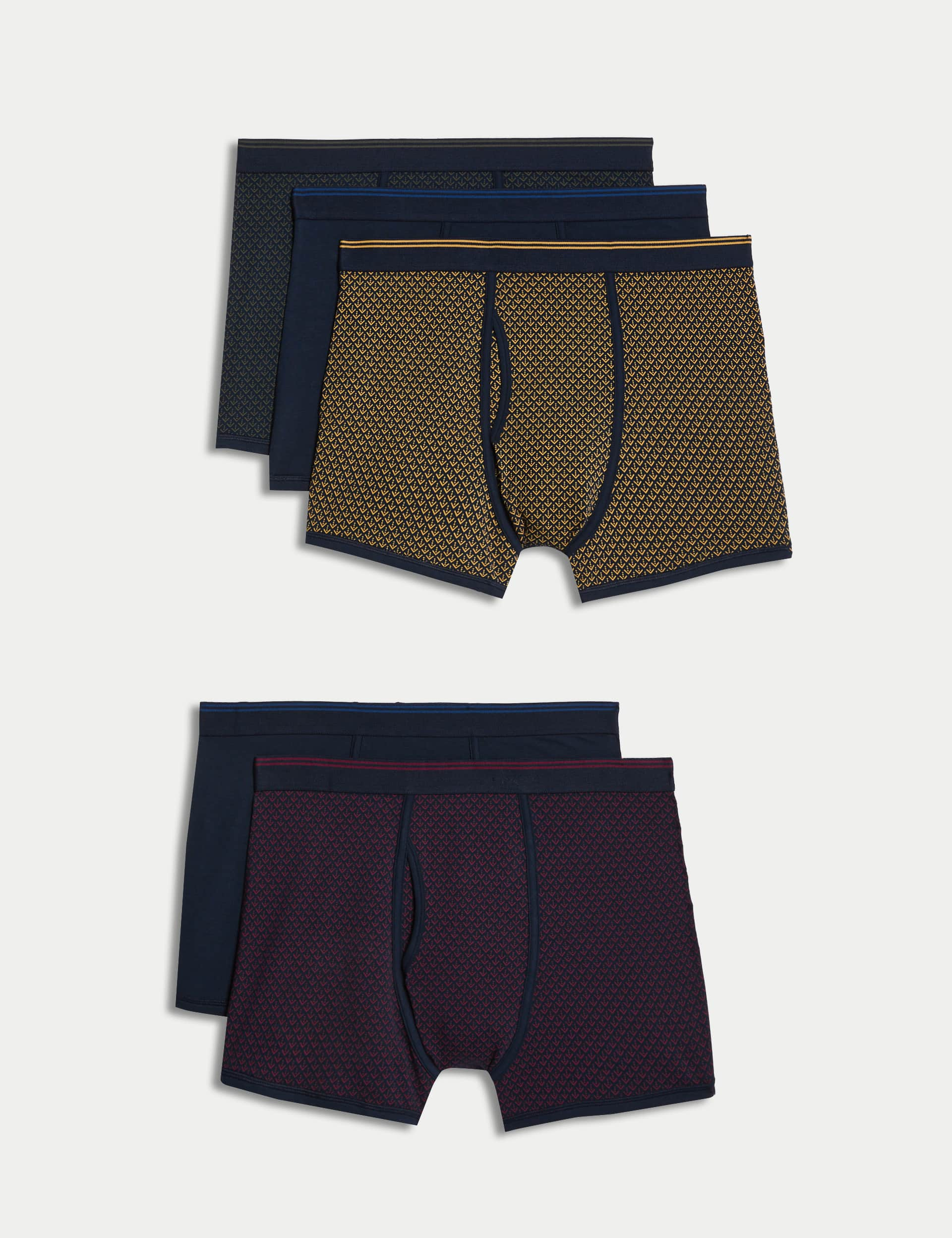 M&S Men's 5pk Cool & Fresh Cotton Rich Trunks - M - Navy Mix, Navy Mix