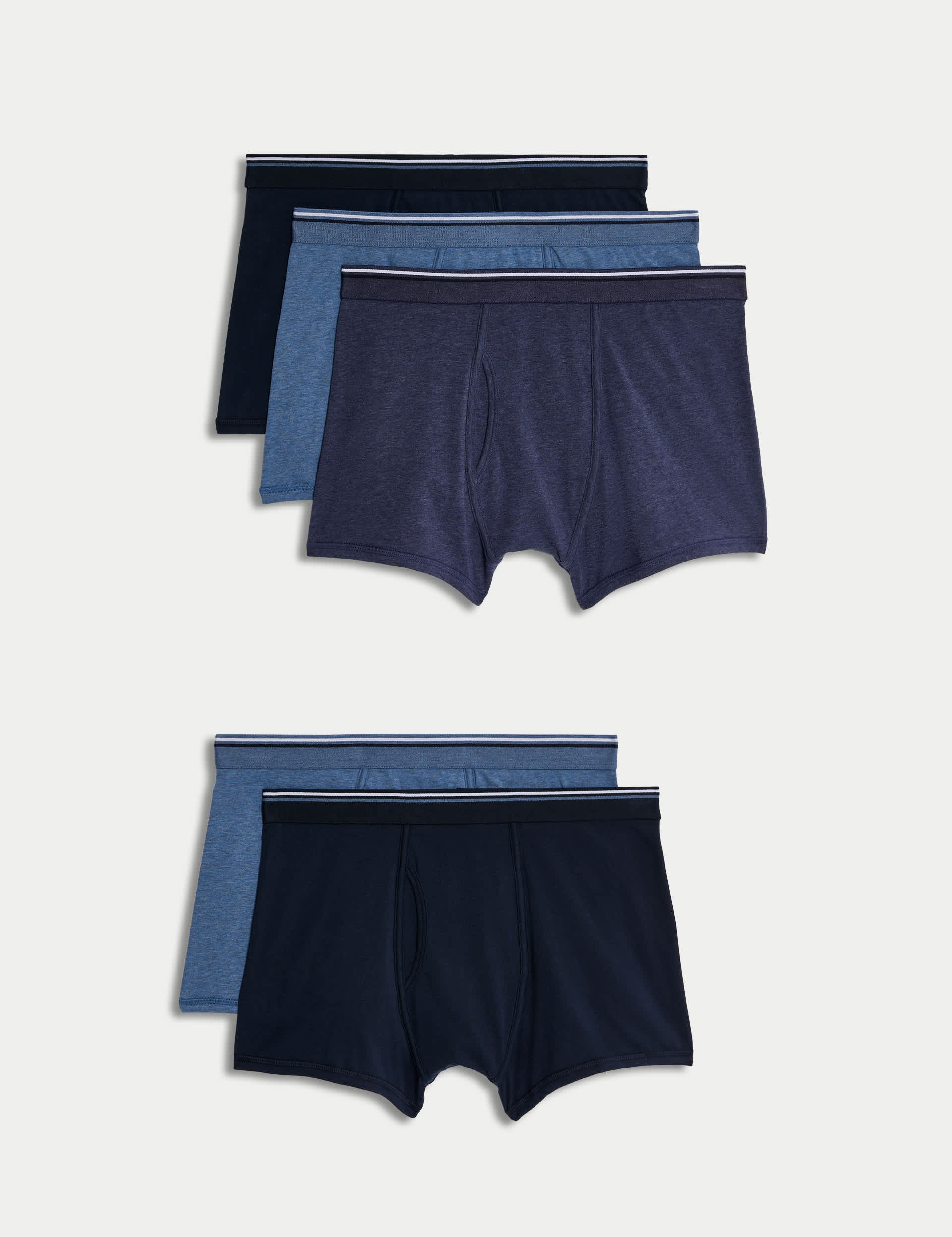 M&S Men's 5pk Cotton Stretch Cool & Fresh™ Marl Trunks - Blue Mix, Denim Mix,Grey Mix,Blue Mix