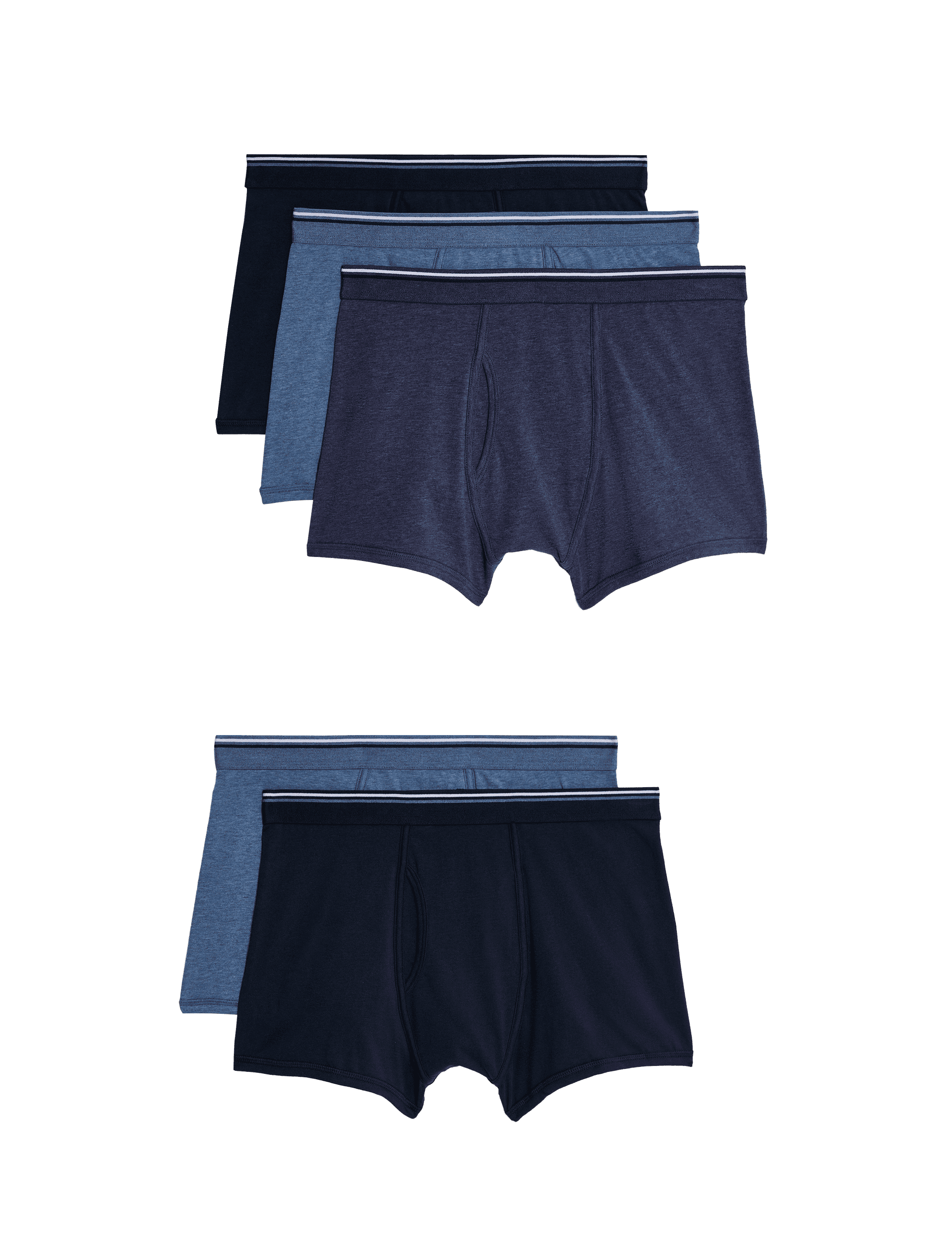 M&S Collection Men's 5pk Cotton Stretch Cool & Fresh Marl Trunks - Blue Mix, Denim Mix,Grey Mix,Blu