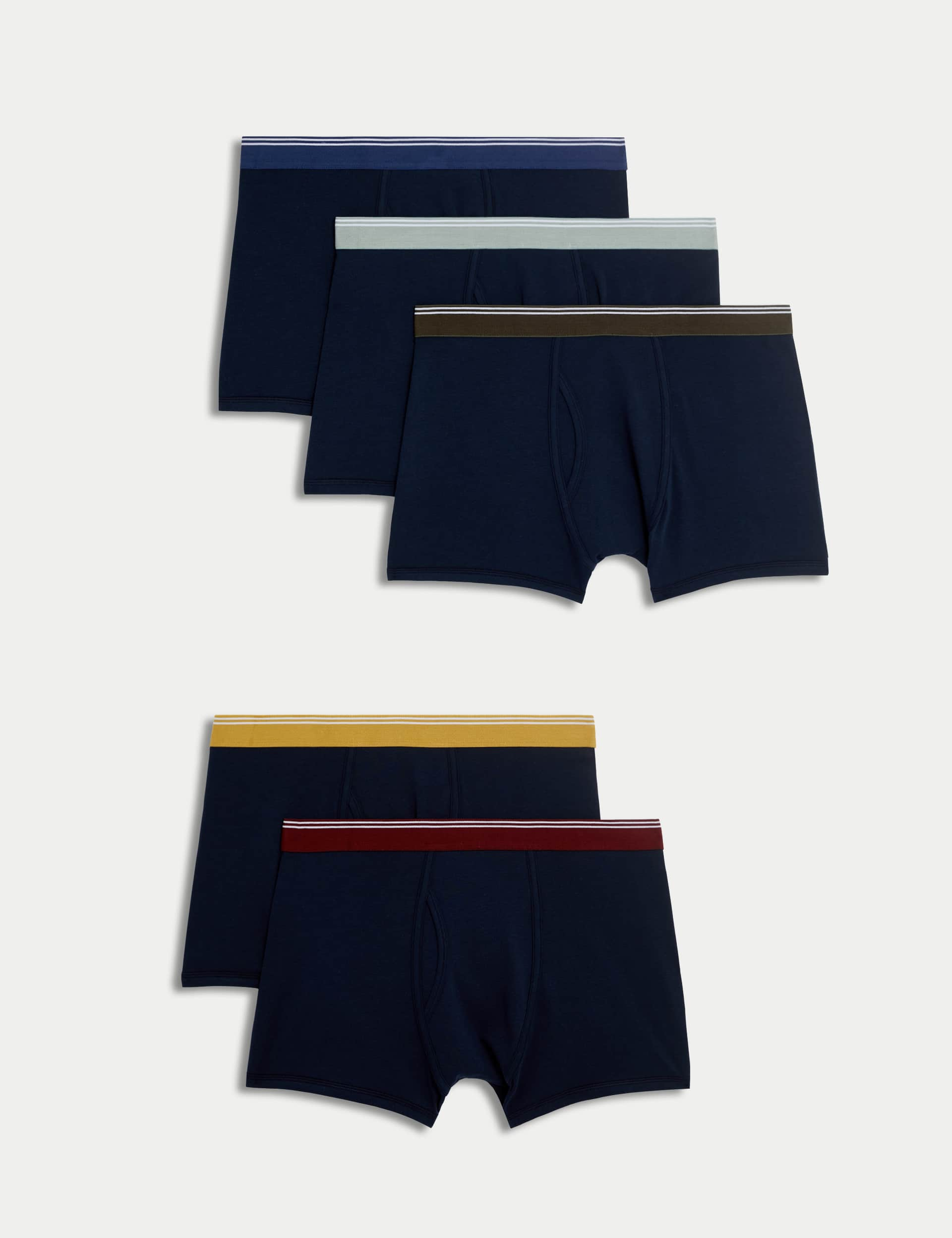 M&S Men's 5pk Cotton Stretch Cool & Fresh Trunks - M - Navy Mix, Navy Mix