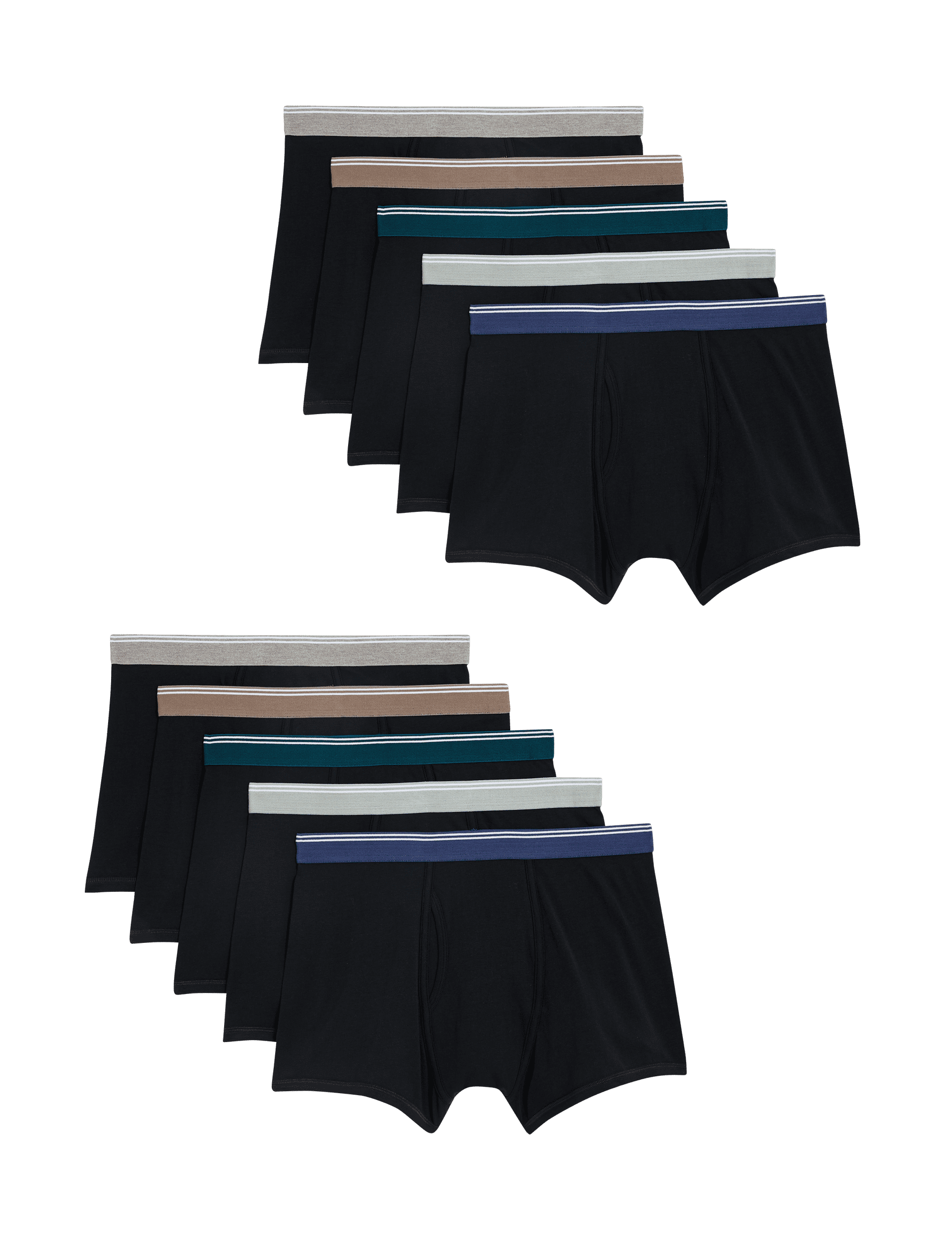 M&S Collection Men's 10pk Cotton Stretch Cool & Fresh Trunks - Black Mix, Black Mix