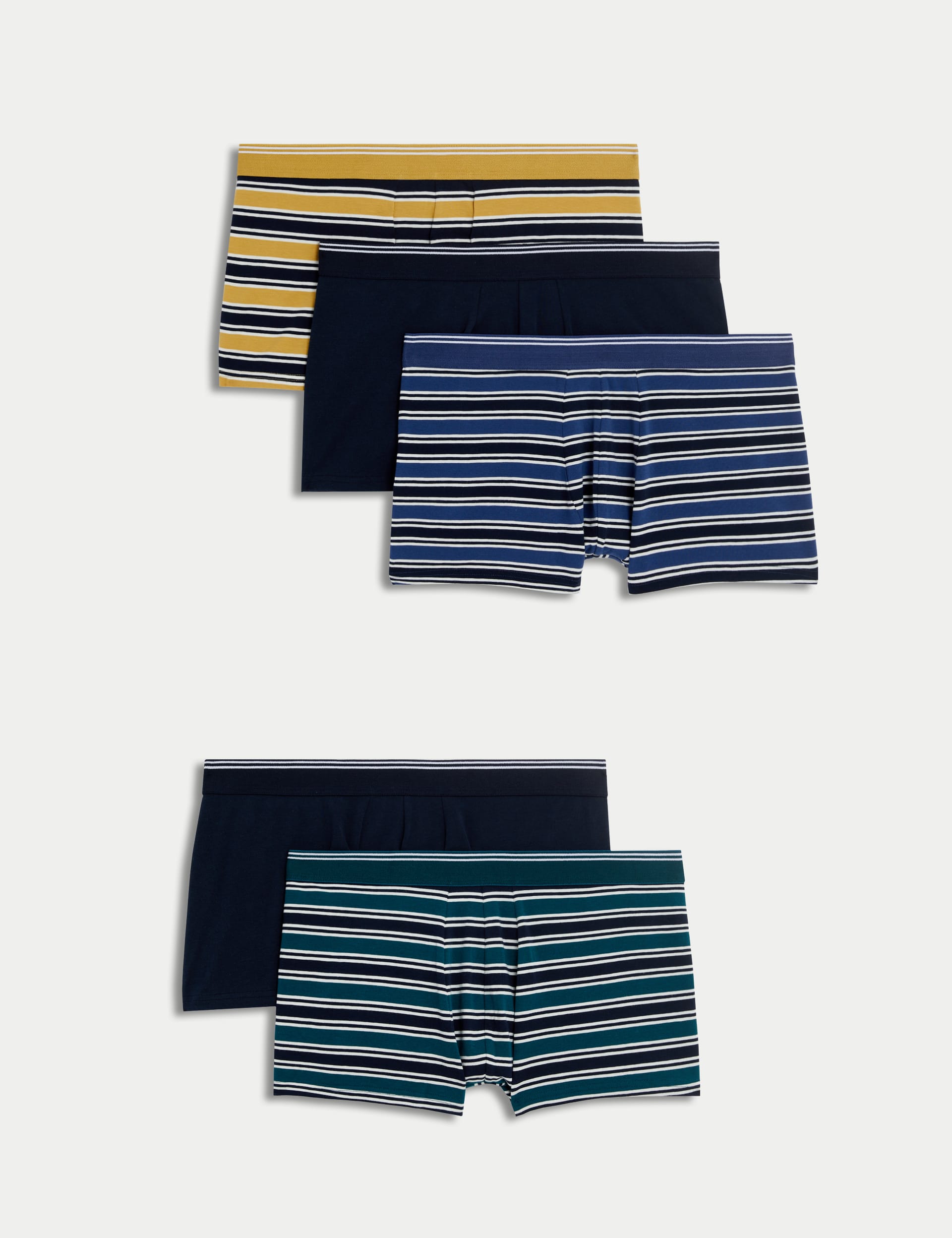 M&S Men's 5pk Cotton Rich Cool & Fresh Striped Hipsters - M - Navy Mix, Navy Mix