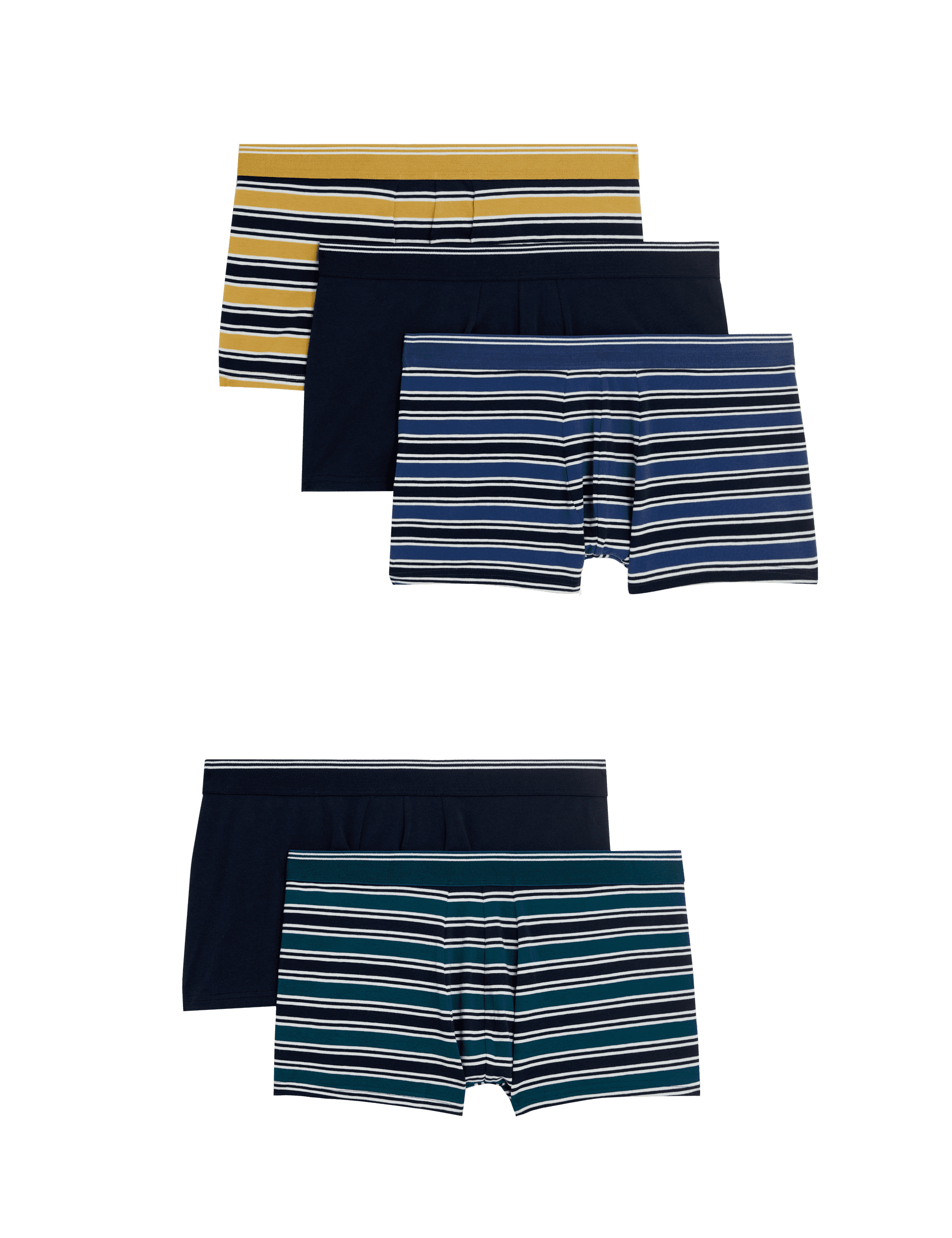 M&S Collection Men's 5pk Cotton Rich Cool & Fresh Striped Hipsters - Navy Mix, Navy Mix