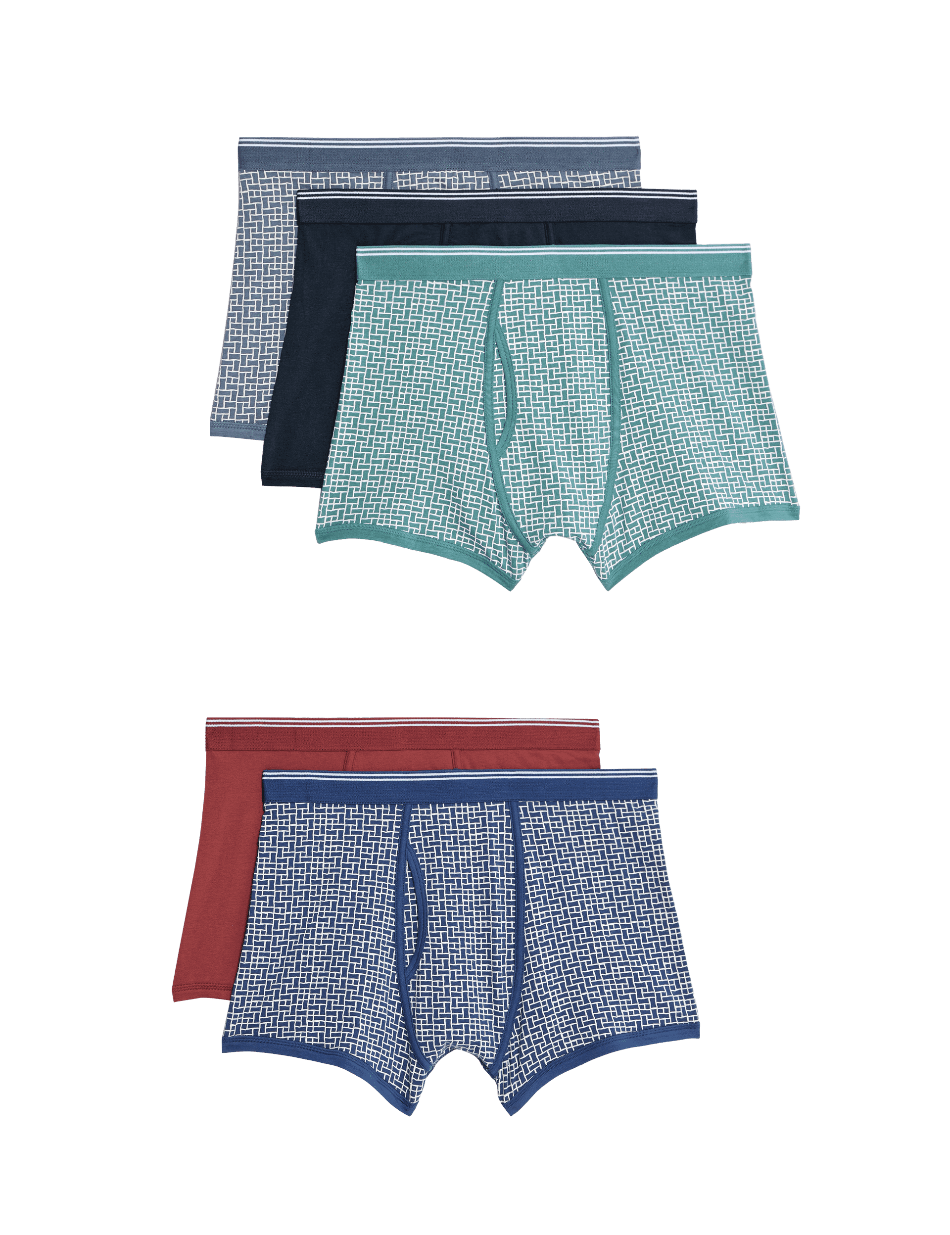 M&S Collection Men's 5pk Cotton Rich Cool & Fresh Tile Trunks - M - Multi, Multi